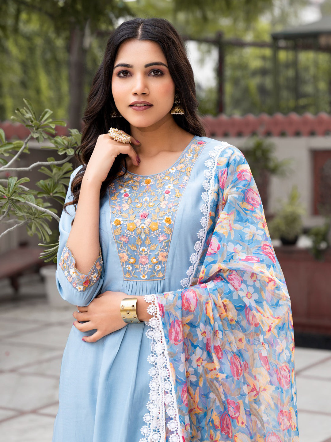 Blue Designer Ready-Made Pant Suit with Embroidery Work - Elegant Women's Formal Wear for Office, Parties & Special Occasions