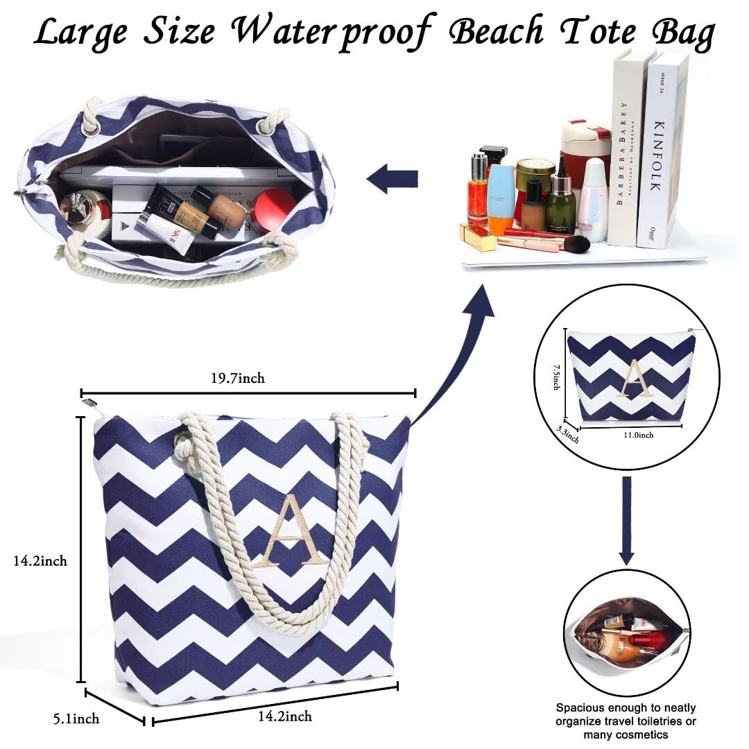 Personalized Waterproof Beach Tote Bag with Makeup Pouch - Perfect for Women's Birthday Gifts & Travel