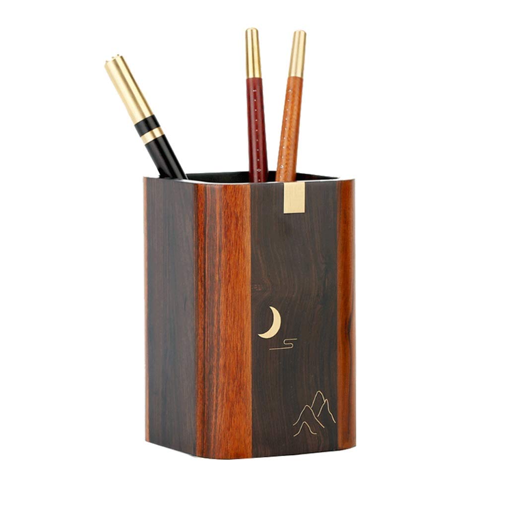 YLUU Wooden Square Pencil Holder for Desk - Creative Small Stationery Storage Box, Simple Office & Household Desk Organizer - Perfect for Home Office, School, and Workspace Organization