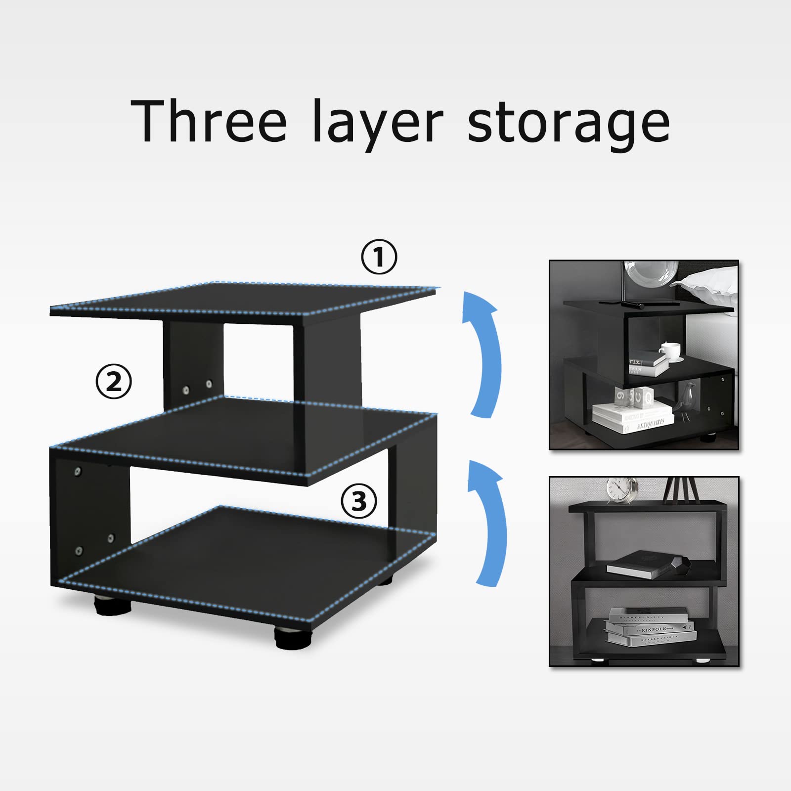 Modern Black & White Magic Cube Nightstands - 2-Tier Rectangular Hollow Design Irregular Side Tables for Bedroom - Contemporary Fashion Bedside Tables with Storage Space - Perfect for Small Spaces, Dorm Rooms & Modern Home Decor