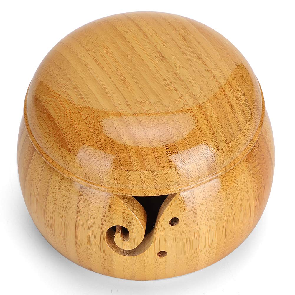 6 Inch Handmade Wooden Yarn Bowl for Knitting & Crochet - Decorative Yarn Storage Organizer with Smooth Groove for Smooth Yarn Feeding - Perfect for Crafters, DIY Enthusiasts & Home Decor