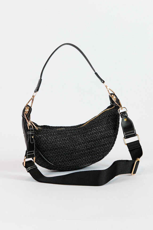 Kelly Black Raffia Crossbody Purse - Handmade Woven Straw Shoulder Bag for Women | Perfect for Beach Vacations, Summer Outings & Casual Everyday Use