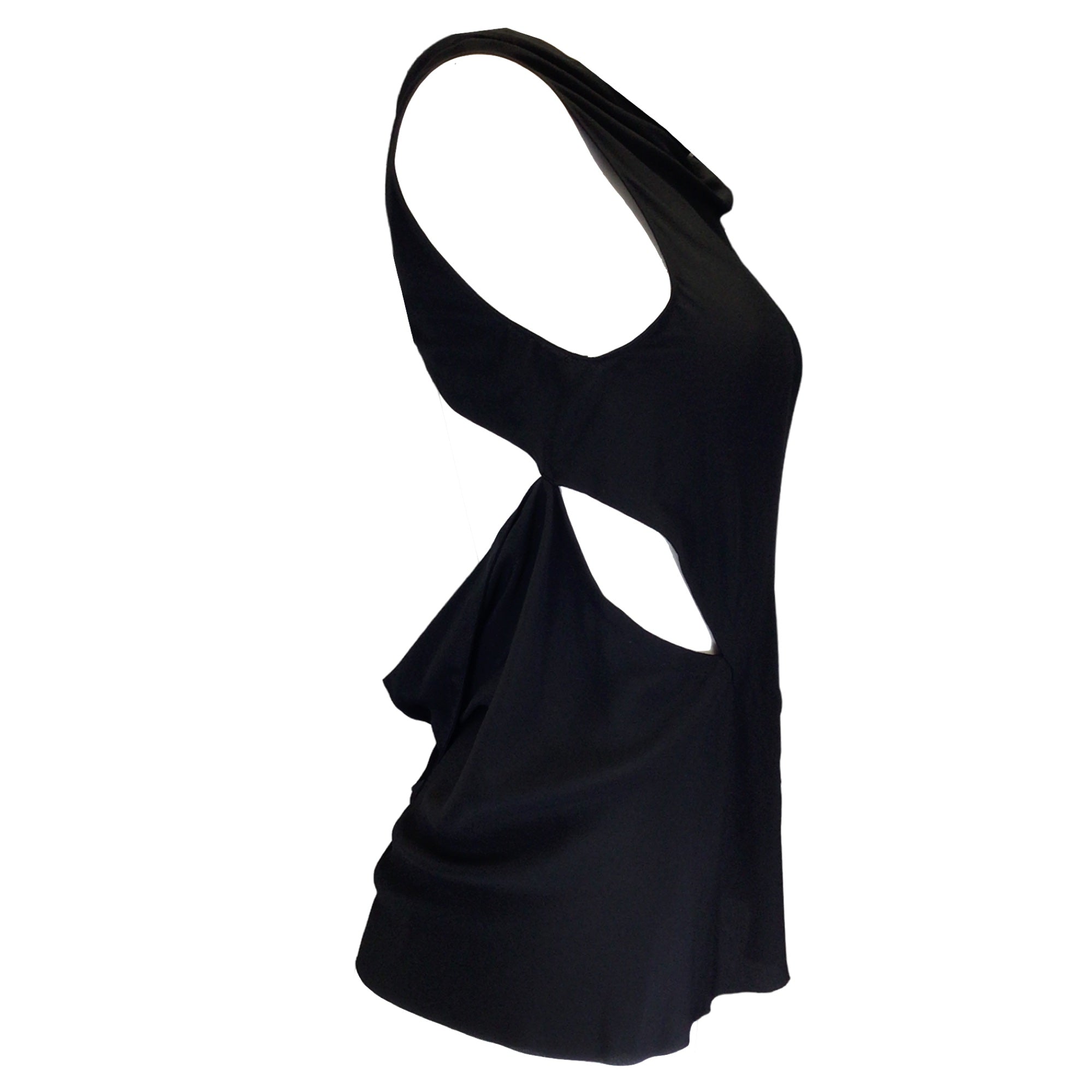 Rick Owens Black Skorpio Draped Open Back Crepe Tank Top - Women's Fashion Stretch Jersey Shirt for Night Out & Streetwear Style