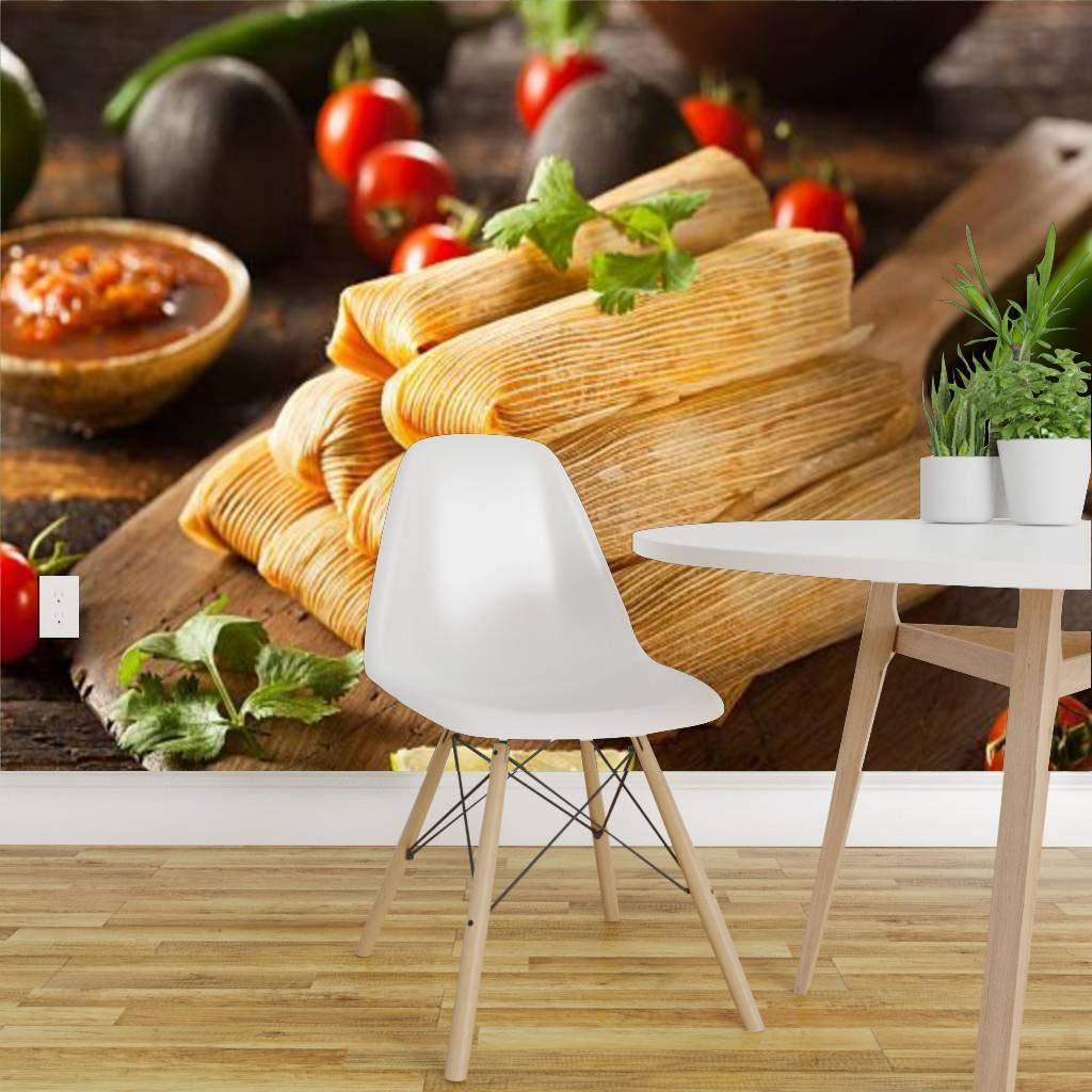 Peel and Stick Wallpaper - Self-Adhesive Corn & Chicken Tamales Wall Mural - Large Removable Vinyl Film for Home Decor | Perfect for Kitchen, Dining Room, and Mexican-Themed Spaces