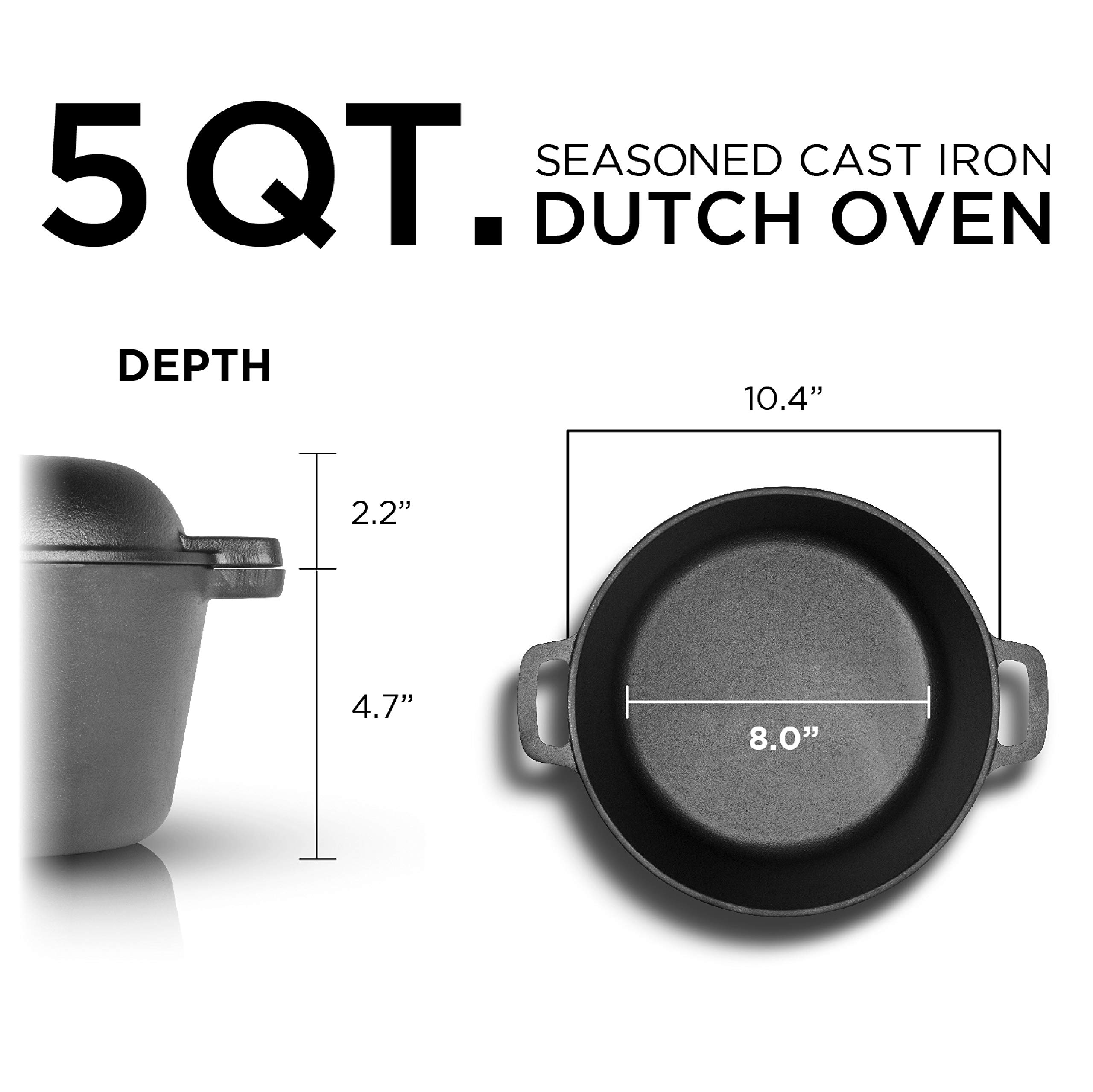 Commercial Chef 5-Quart Cast Iron Dutch Oven with Skillet Lid – Heavy Duty Enameled Cookware for Baking, Roasting & Camping – Perfect for Stovetop, Oven & Outdoor Cooking