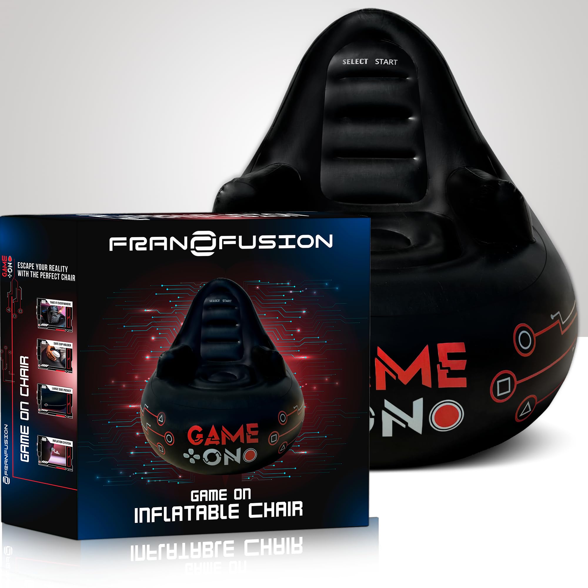 Premium Inflatable Gaming Chair for Adults & Kids - Comfortable Video Game Seat with Cup Holder & Side Pocket - Perfect for Gaming Room Decor, Movie Nights & Relaxation
