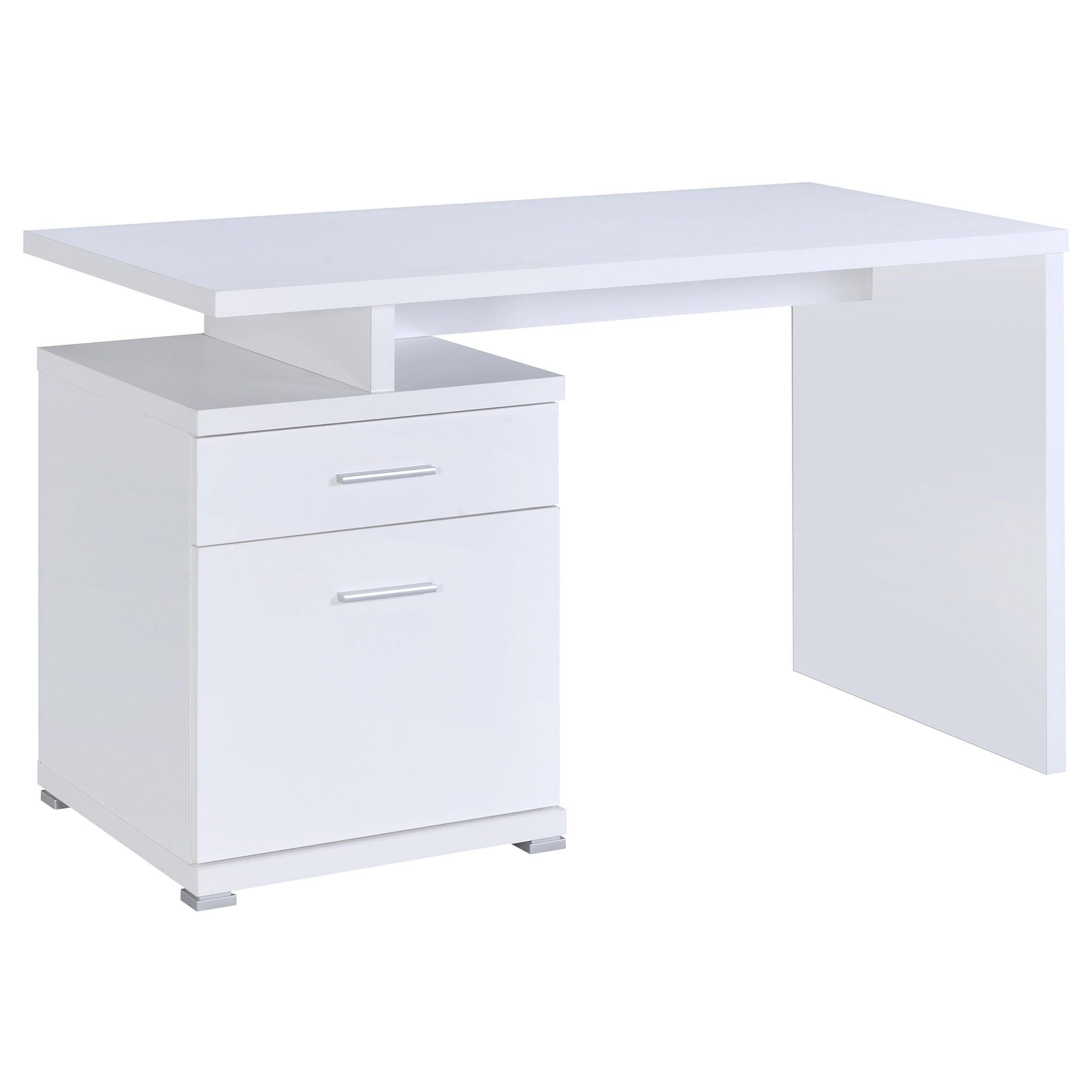 White Coaster Furniture Office Desk with Cabinet - Modern Home & Office Workstation for Study, Work, and Storage