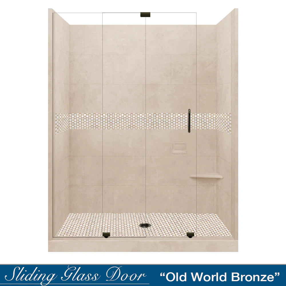 60 Alcove Desert Sand Sistine Stone & Honey Hex Mosaic Tile Accent - DIY Shower Remodel Kit with Free Shampoo Niche | Bathroom Wall & Floor Tile for Shower Backsplash, Bathroom Renovation, and Home Decor
