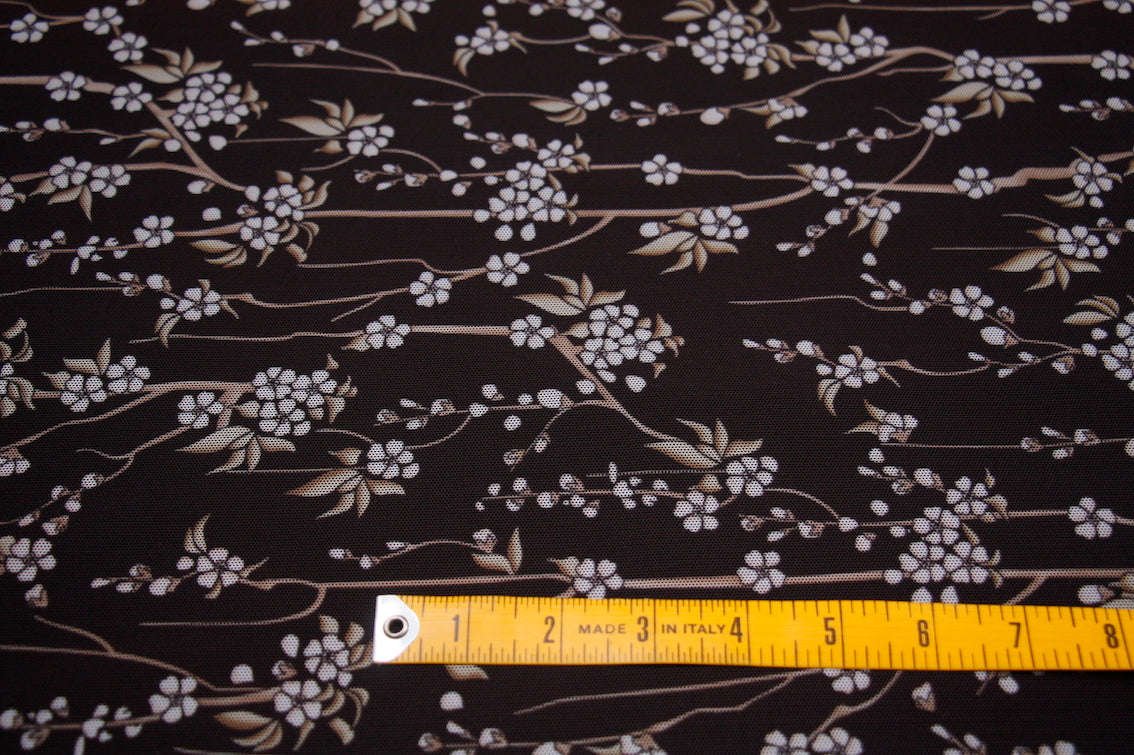 Cherry Blossom Stretch Mesh Fabric - Soft Floral Print Breathable Material for DIY Crafts, Dresses & Home Decor | Perfect for Spring Fashion & Scarf Making