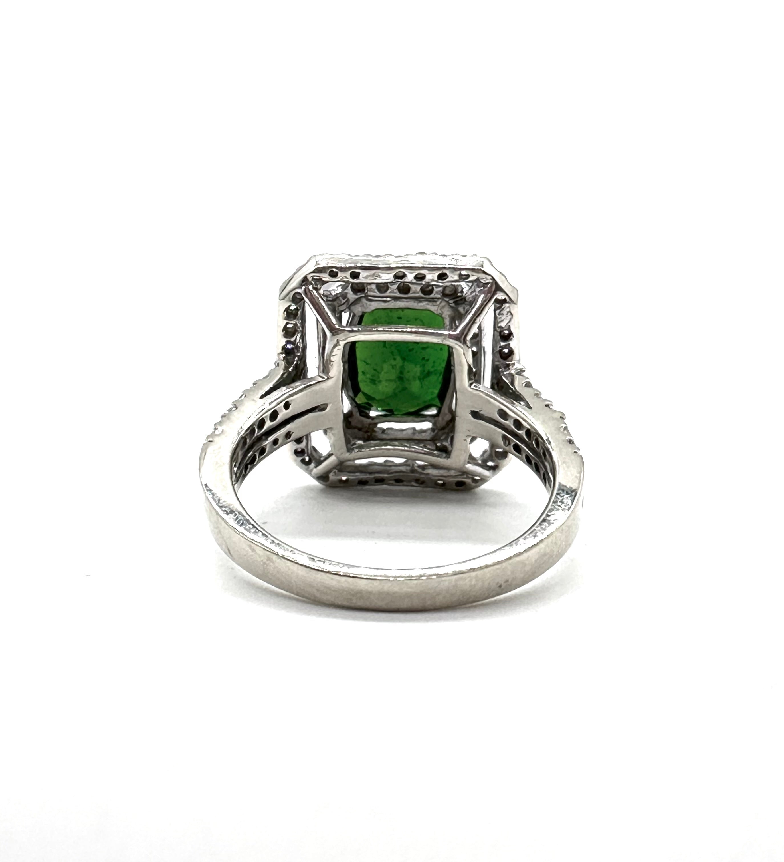 Exquisite Double Diamond Halo Green Tourmaline Ring for Women - Elegant Birthstone Jewelry Gift for Anniversary, Engagement & Special Occasions