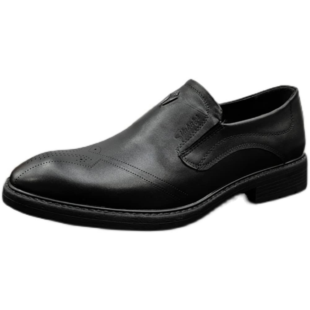 VIVIANSHOP Men's Business Casual Leather Shoes - Pointed Toe Platform Dress Shoes for Work & Office - Black Size 40 EU - Comfortable & Stylish for Business Meetings, Office Wear & Formal Occasions