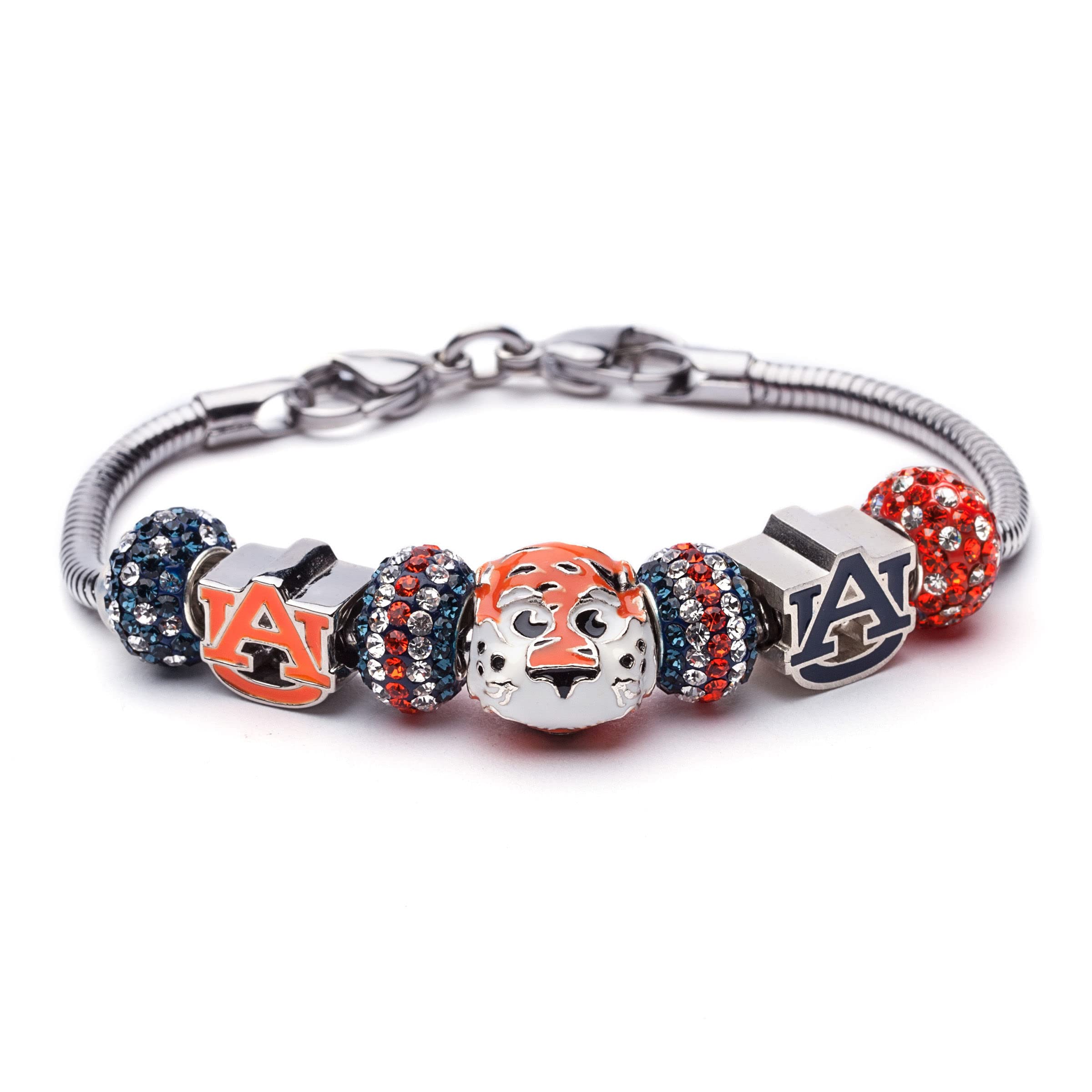 **Auburn University Tigers Charm Bracelet - Official Licensed AU Jewelry with Block AU & Crystal Charms | Stainless Steel | Perfect for Auburn Fans, Graduation Gifts & Game Day Spirit**
