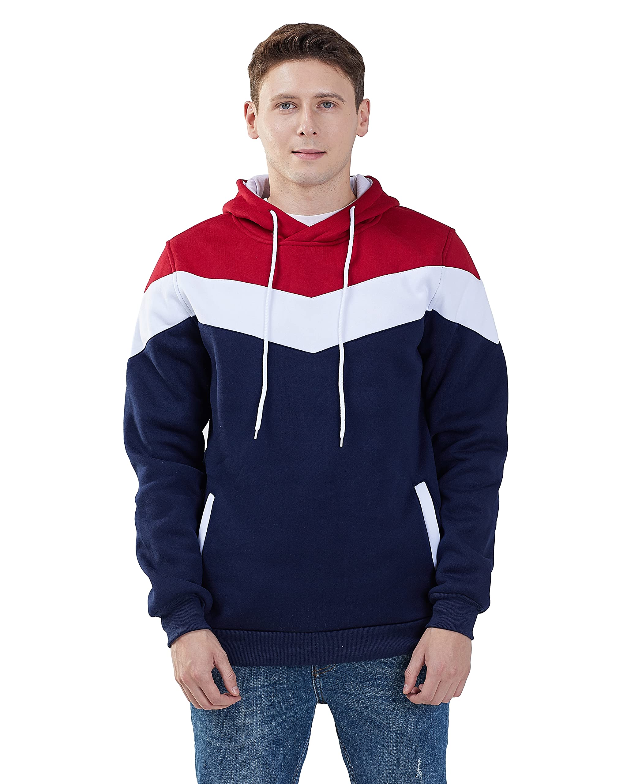 MOONCOLOUR Men's Color Block Hoodie - Fleece Pullover Sweatshirt with Pockets, Long Sleeve Casual Hooded Jacket for Streetwear & Winter Outfits | Perfect for Daily Wear, Gym, and Outdoor Activities
