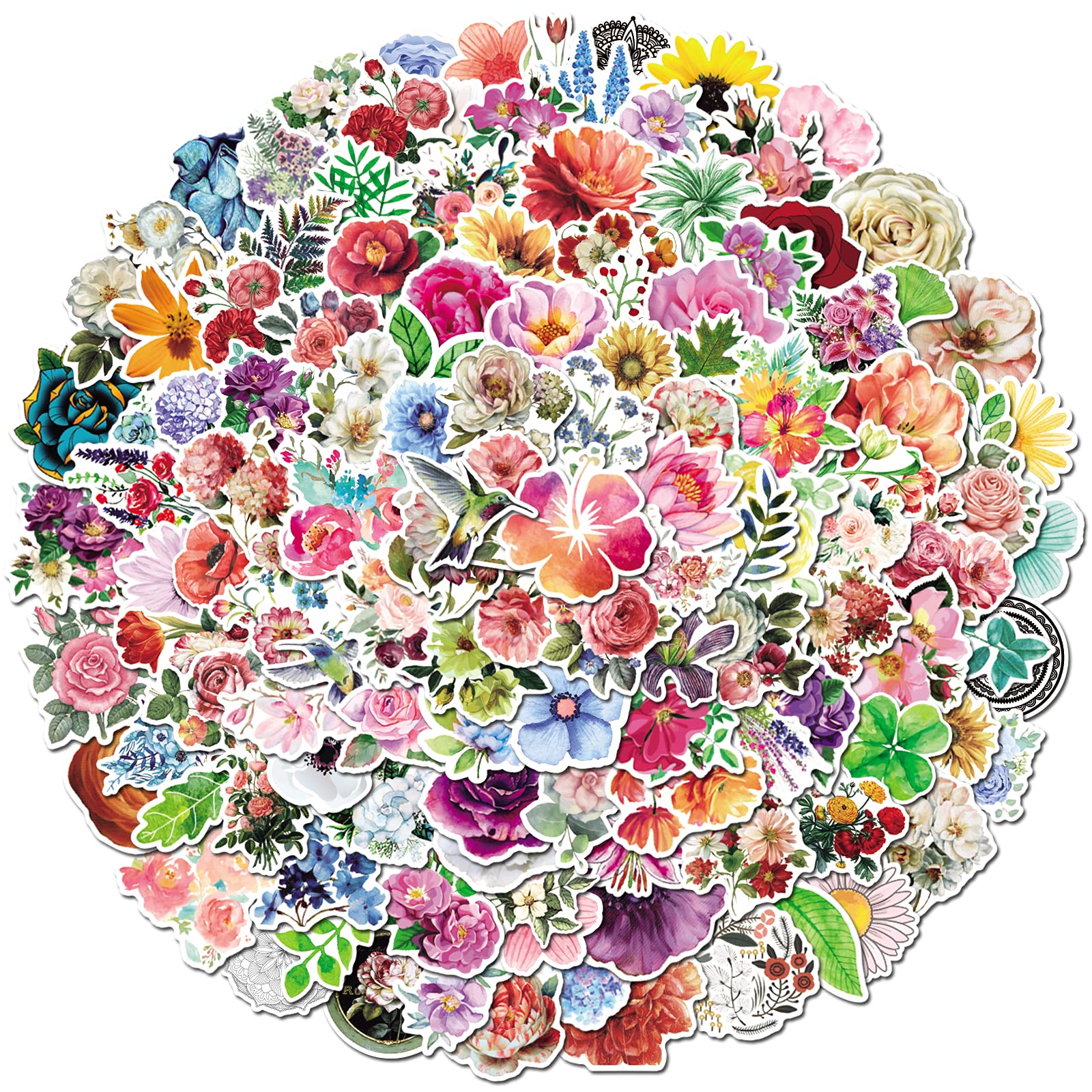 200PCS Waterproof Flower Stickers Pack - Vinyl Decals for Hydro Flask, Laptop, Phone Case - Perfect for DIY Crafts, Scrapbooking & Personalizing Water Bottles