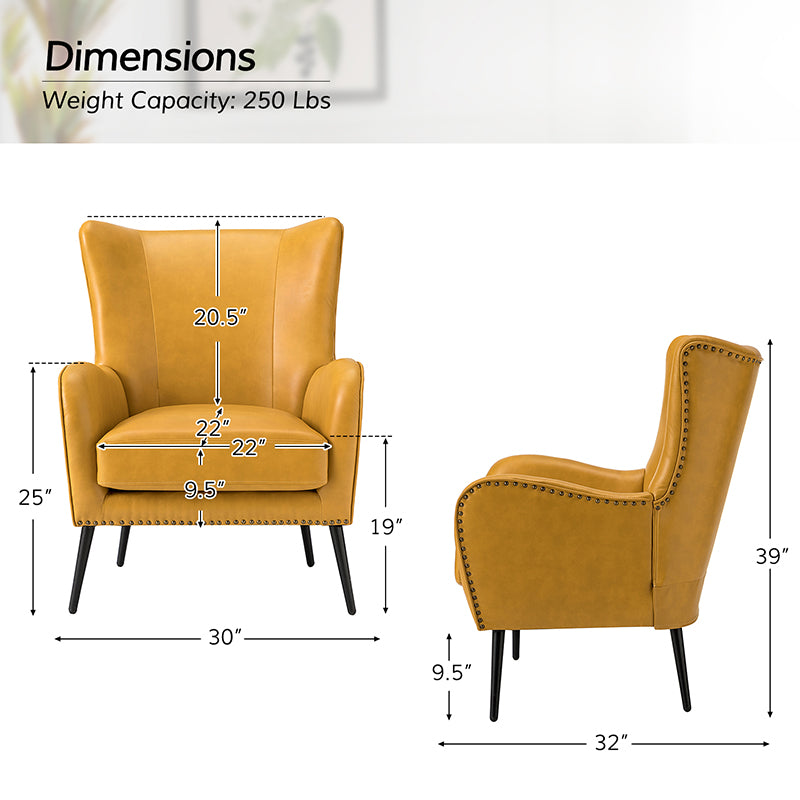 Stylish Shepherd Wingback Vegan Leather Armchair - Modern PU Leather Accent Chair for Living Room, Bedroom & Office - Comfortable Mid-Century Design with Optional Types