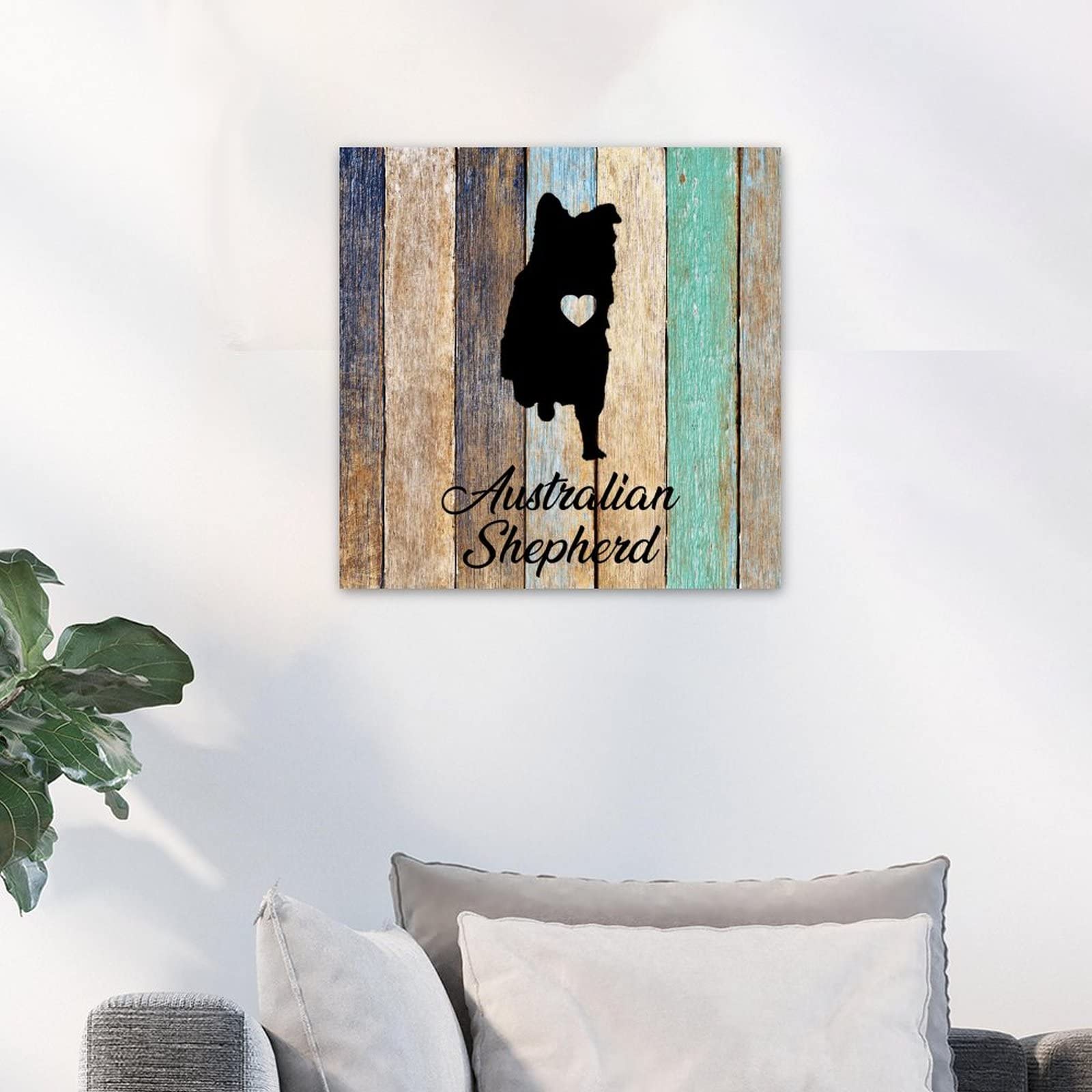 Australian Shepherd Dog Wooden Wall Sign - Christian Home Decor for Bedroom & Living Room - 12x12 Inch Rustic Puppy Wall Art - Perfect for Housewarming Gifts & Pet Lover Gifts (Ideal for Farmhouse, Nursery, or Office Decor)