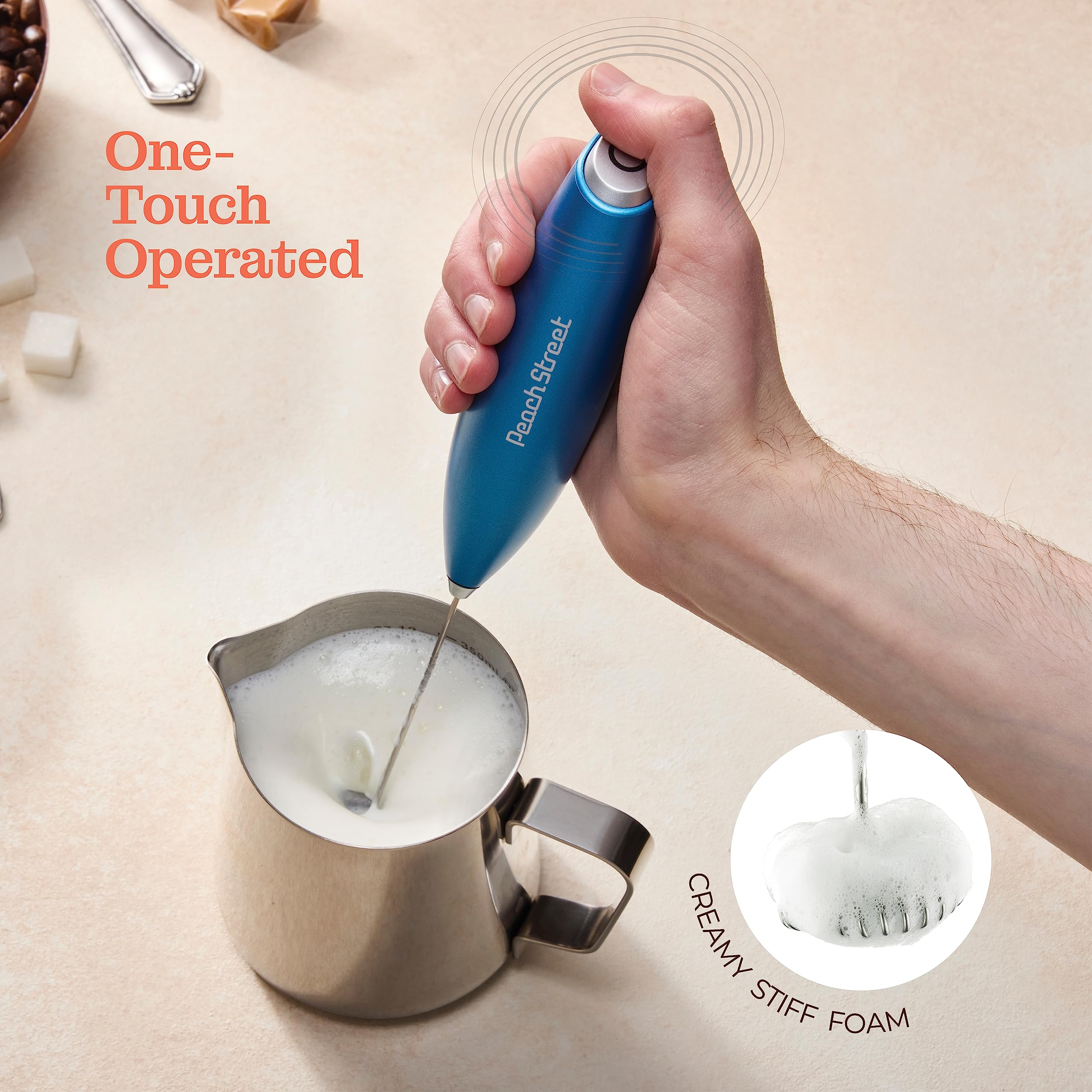 Premium Handheld Milk Frother - Battery Operated Stainless Steel Drink Mixer with Stand | Mini Milk Foamer for Coffee, Latte & Hot Chocolate | Perfect for Home, Office & Cafe Use