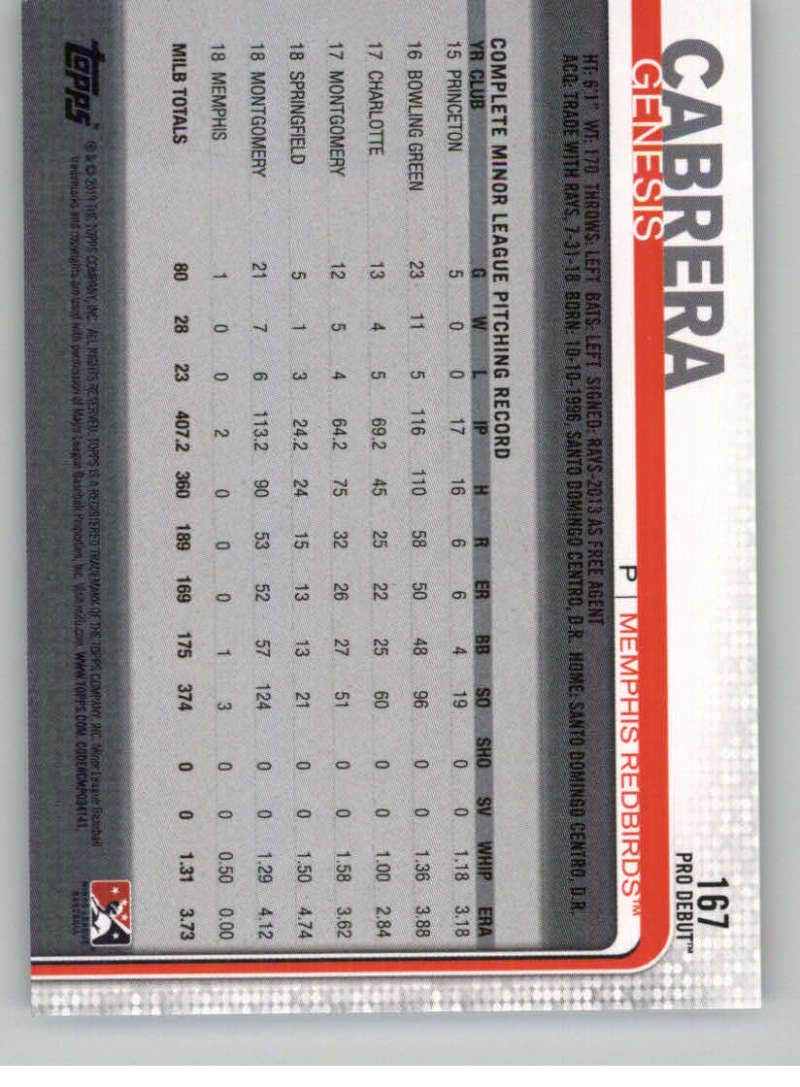 2019 Topps Pro Debut Baseball Card #167 Genesis Cabrera - Collectible MLB Memorabilia for Fans
