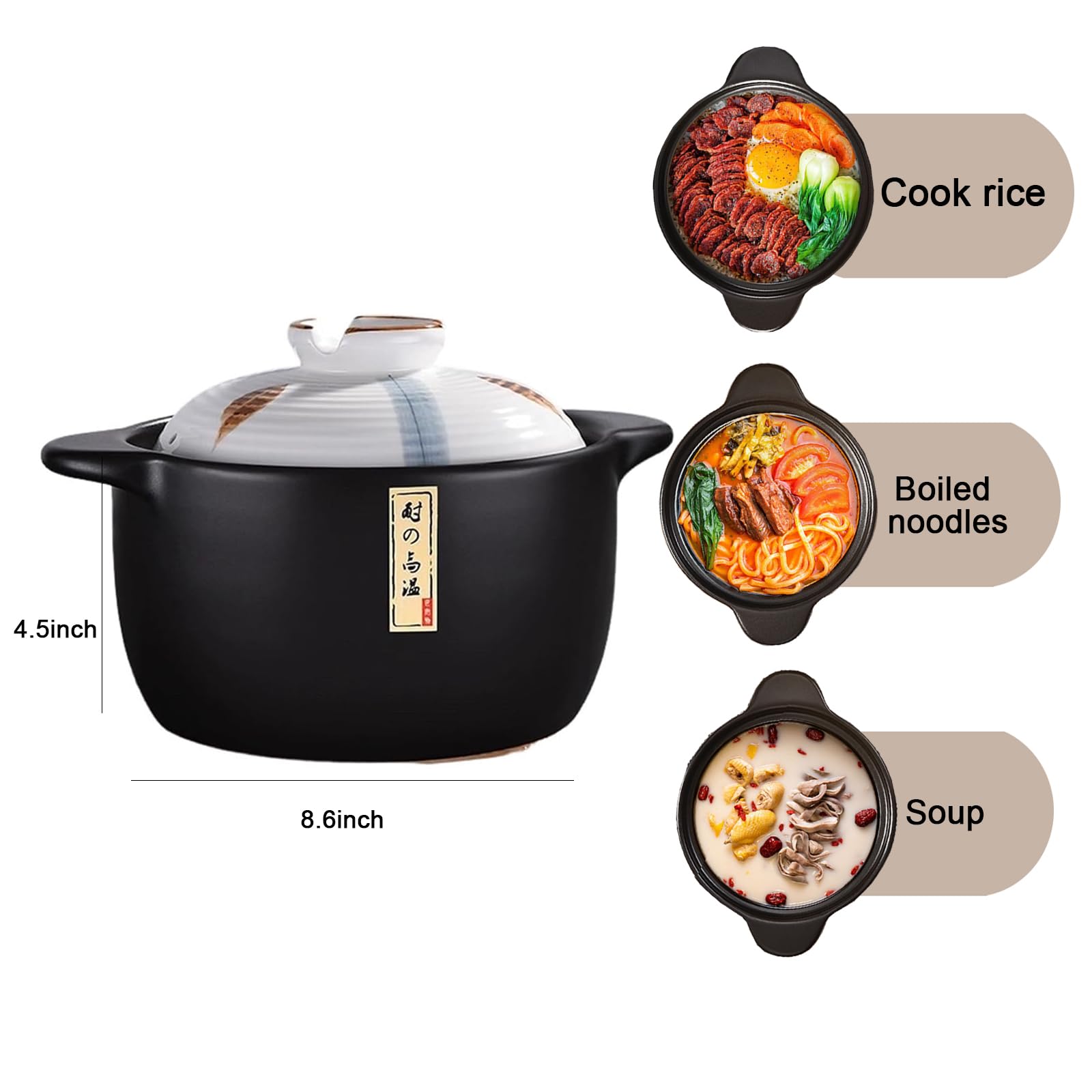 3.2 Quart White Ceramic Cooking Pot with Lid - Heat-Resistant Stovetop Soup Pot, Clay/Earthen Cookware - Easy to Clean Japanese Style Pot for Soups, Stews & Slow Cooking (Large White)