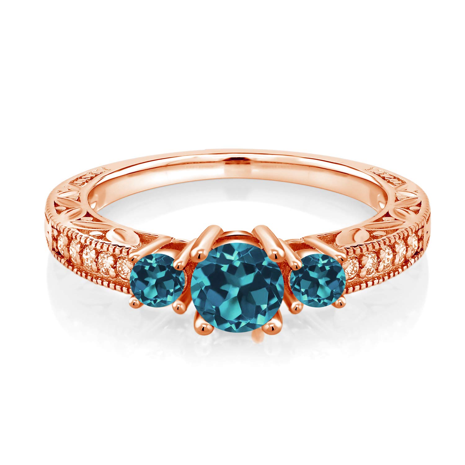 1.09 Ct Round London Blue Topaz Ring - 18K Rose Gold Plated Sterling Silver Engagement Ring for Women, Wedding, Anniversary Gift | Gem Stone King Jewelry