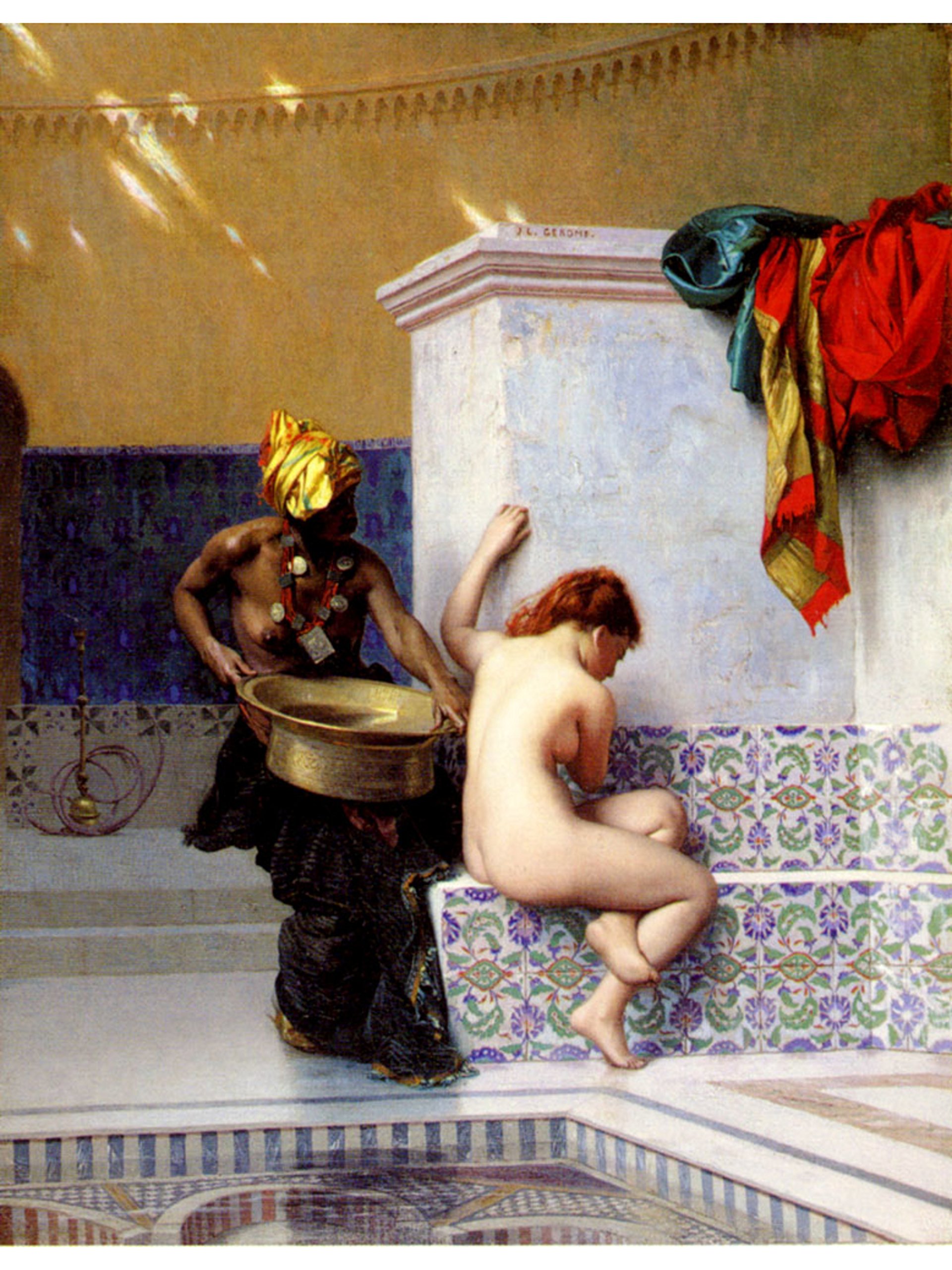 Jean-Leon Gerome Moorish Bath Art Print - Vintage Orientalist Painting Decor for Living Room, Bathroom & Spa