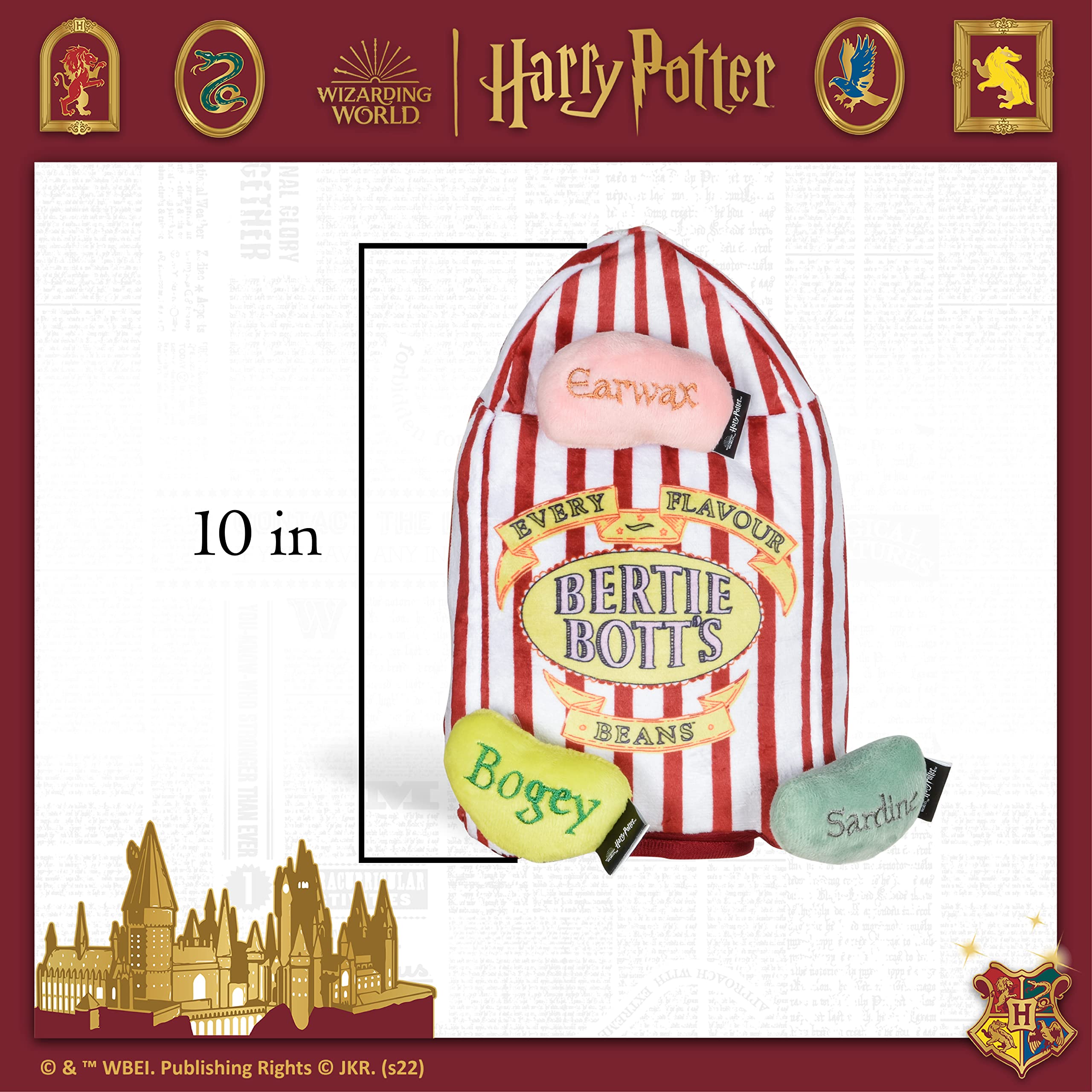 Harry Potter 10 Inch Bertie Botts Jelly Bean Plush Dog Toy - Soft Chew Toy for Small & Medium Dogs - Perfect for Playtime, Training Rewards & Potterhead Pet Lovers