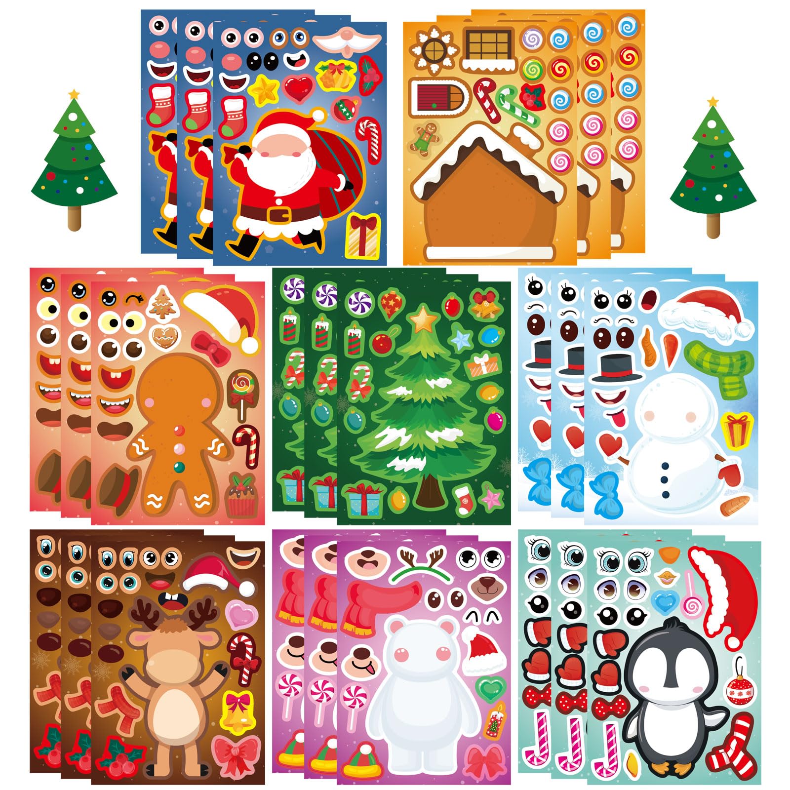 Christmas Stickers for Kids - 24 Sheets DIY Holiday Stickers, Merry Christmas Face Stickers for School Crafts & Party Supplies - Perfect for Holiday Gifts, Classroom Activities & Christmas Decorations