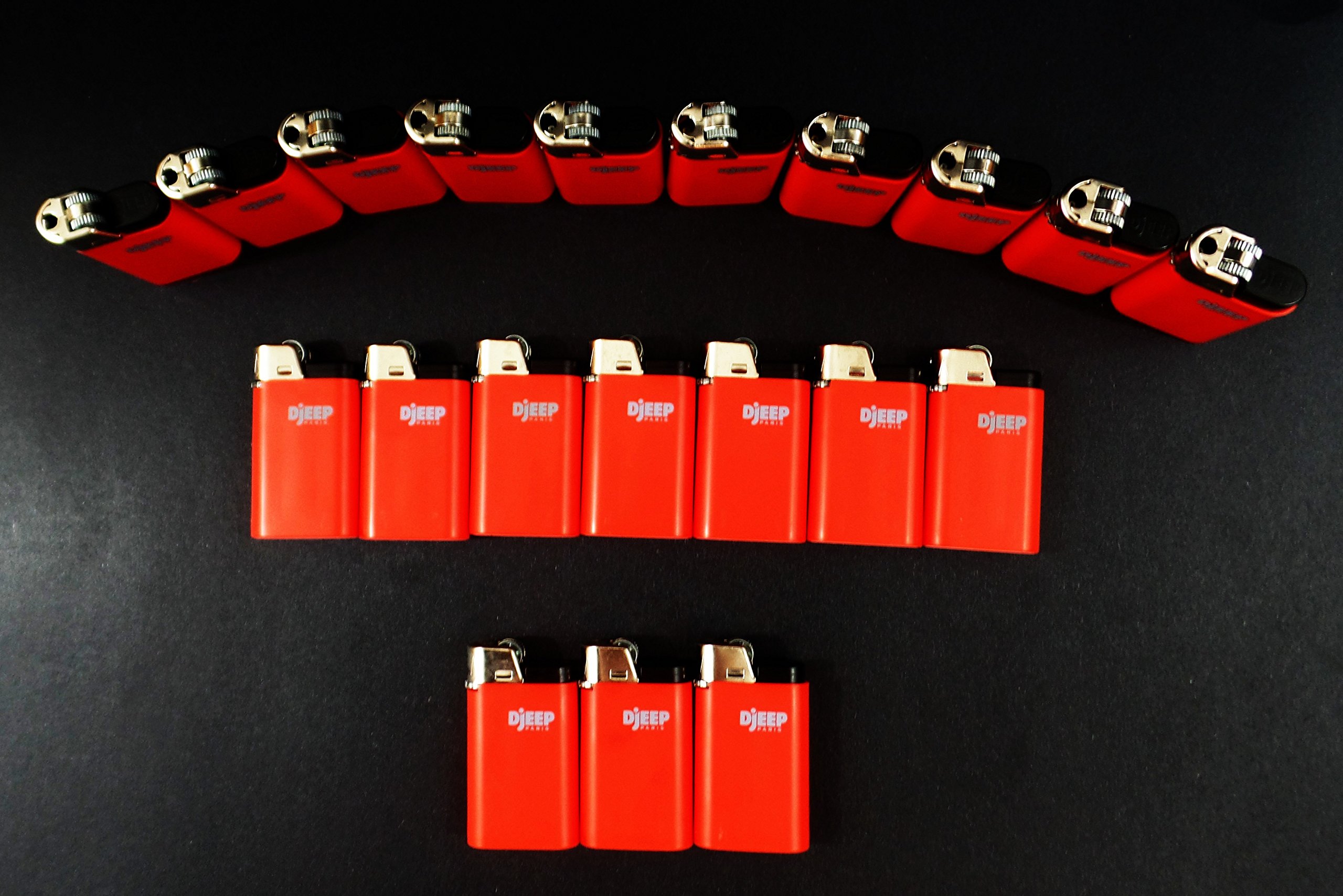 Lot of 20 Red Djeep Lighters - Windproof Refillable Cigarette Lighters for Camping, Hiking & Outdoor Use