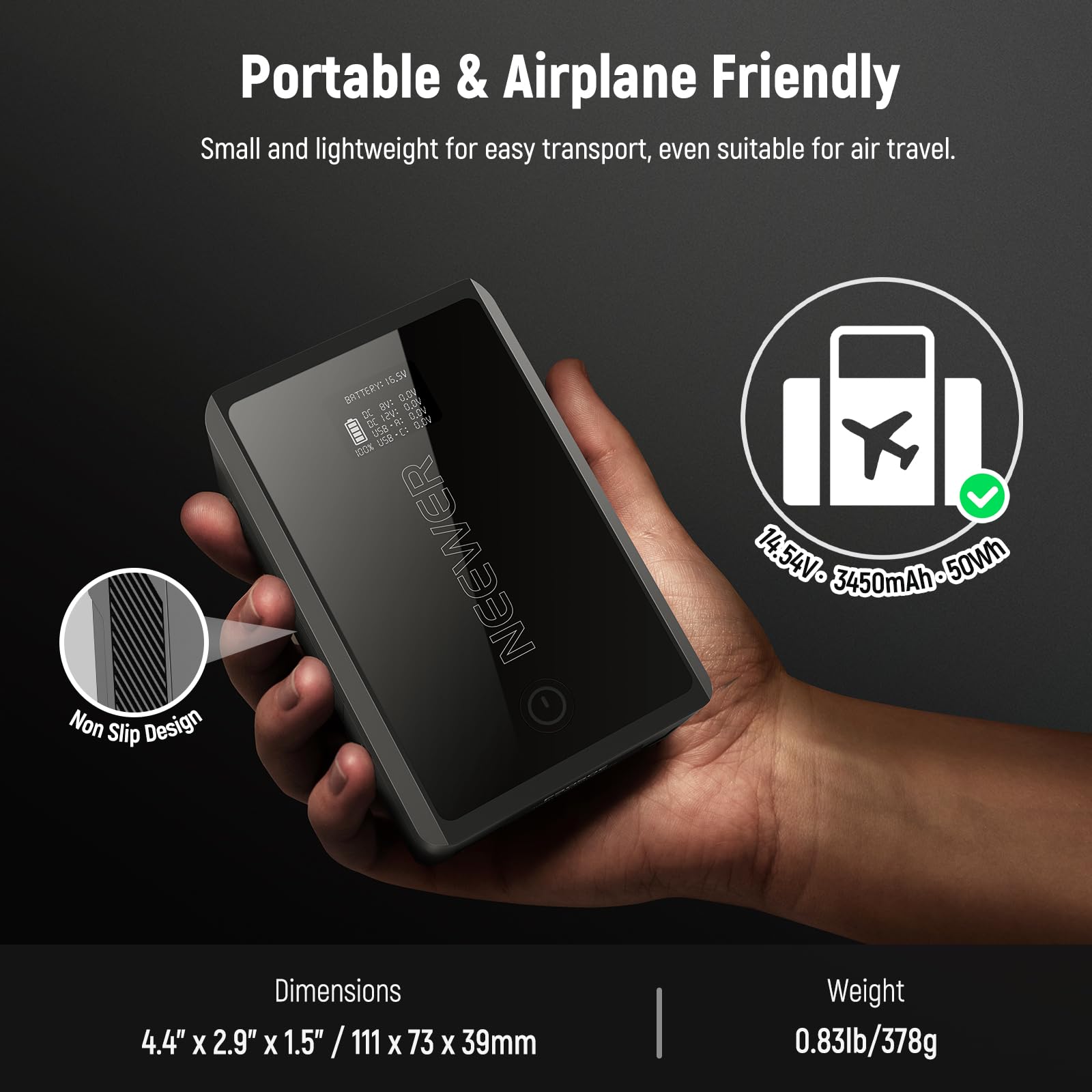 NEEWER Mini V Mount Battery 3450mAh 50Wh with D-Tap/USB-C/USB-A/BP/Dual DC Ports & OLED Screen - 14.54V V-Lock Battery for Sony/Fuji/Canon Cameras, Supports 45W PD Fast Charging - Perfect for DSLR Cameras, Monitors, Camcorders & Video Lights (Model PS050E)