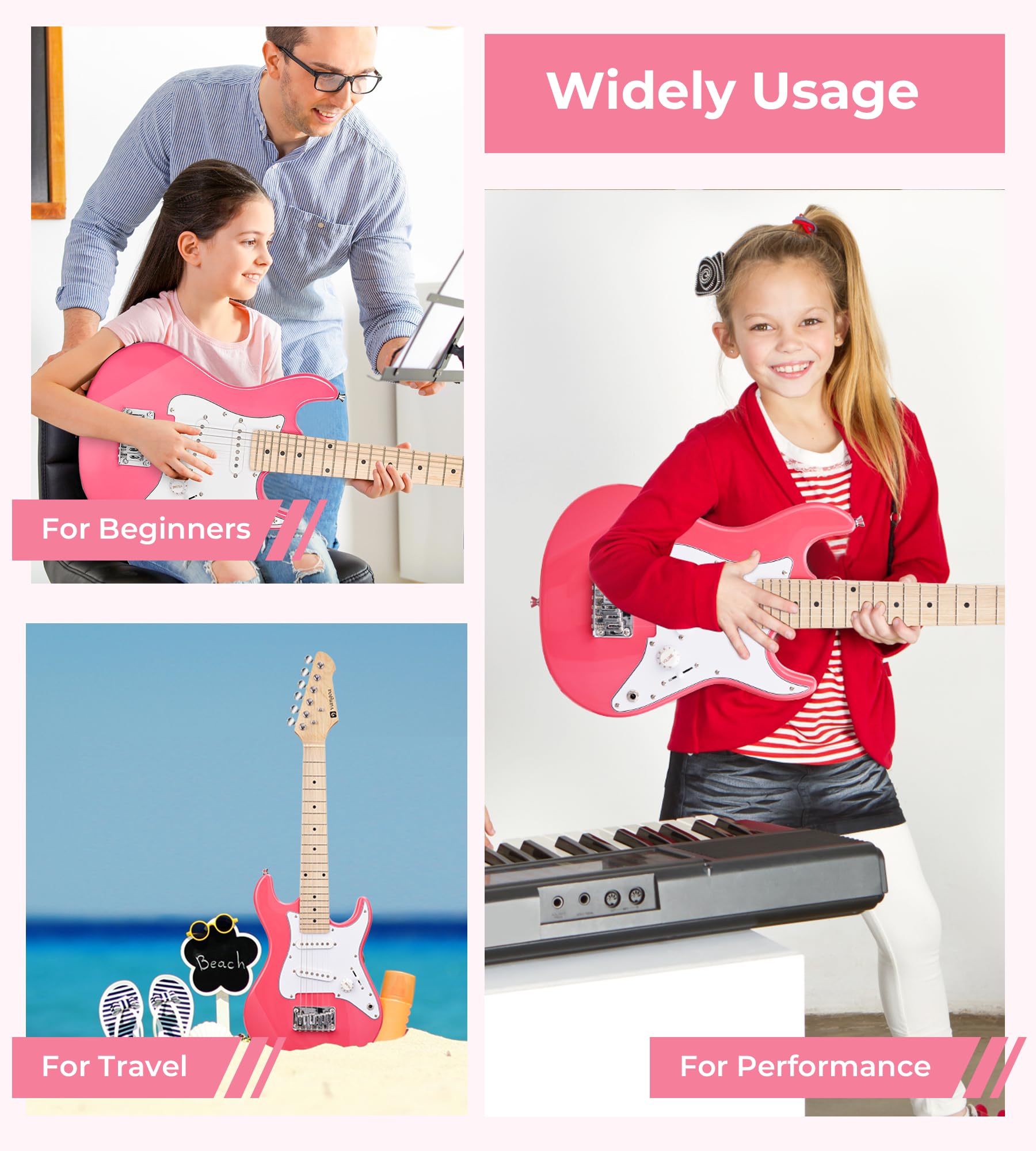 Vangoa 30 Inch Kids Electric Guitar Beginner Kit with Amp, Bag, Strap & Accessories - Perfect for Boys & Girls Learning to Play (Pink) | Ideal for Home Practice, Music Lessons & Rockstar Performances