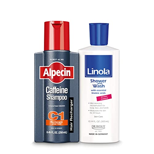 Alpecin C1 Caffeine Shampoo for Hair Growth & Linola Moisturizing Shower Gel Bundle - Anti Hair Loss & Dry Skin Care Set for Men & Women - Perfect for Daily Hair & Body Wash Routine