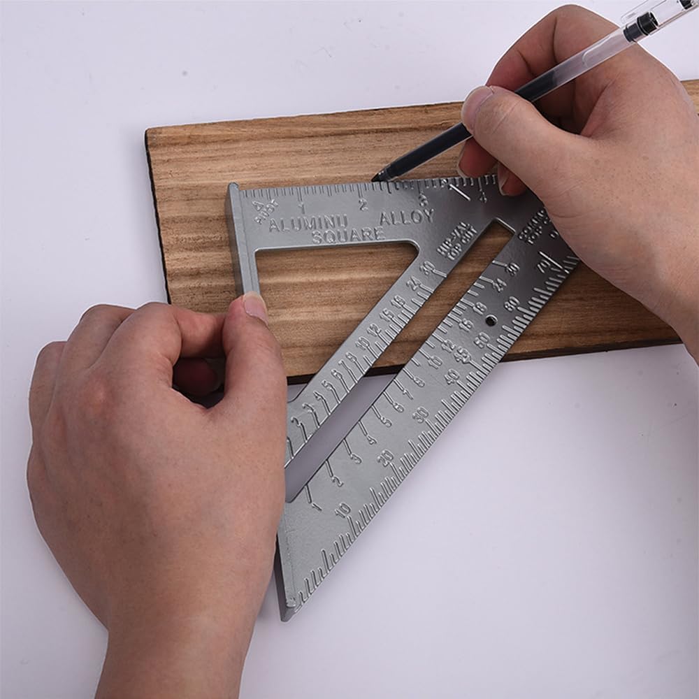 Utoolmart 7-inch Aluminum Rafter Square - Precision Carpenter Layout Tool with Angle Protractor for Woodworking, Framing & DIY Projects | Durable Triangle Ruler for Accurate Measuring & Marking