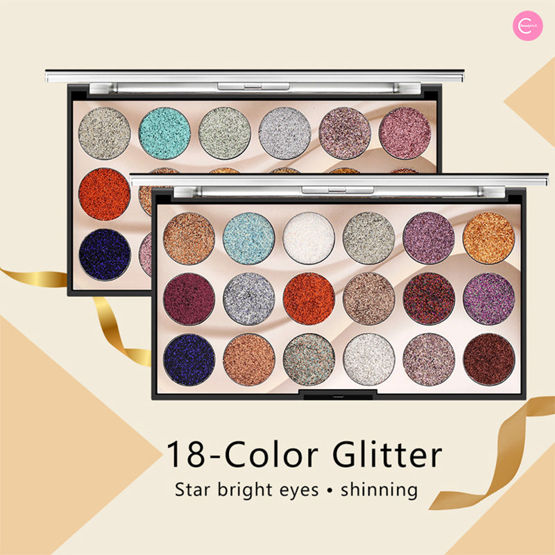 Vibrant 18-Color Glitter Eyeshadow Palette by MISS ROSE | Long-Lasting Pigmented Makeup for Party, Halloween & Special Occasions