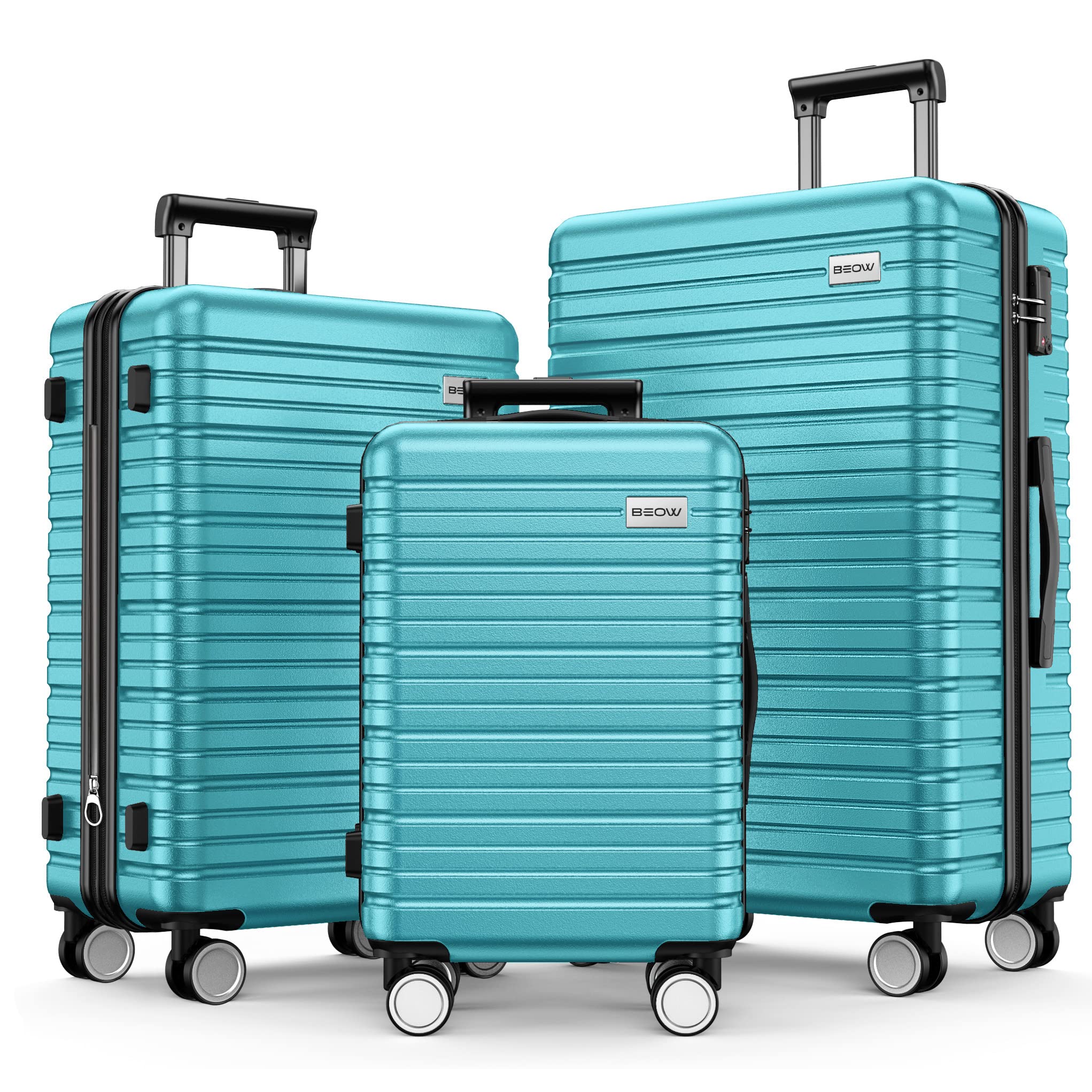 BEOW 3-Piece Hardside Expandable Luggage Set with TSA Lock & Spinner Wheels - 20''/24''/28'' Teal Blue Suitcase for Travel, Business Trips & Family Vacations