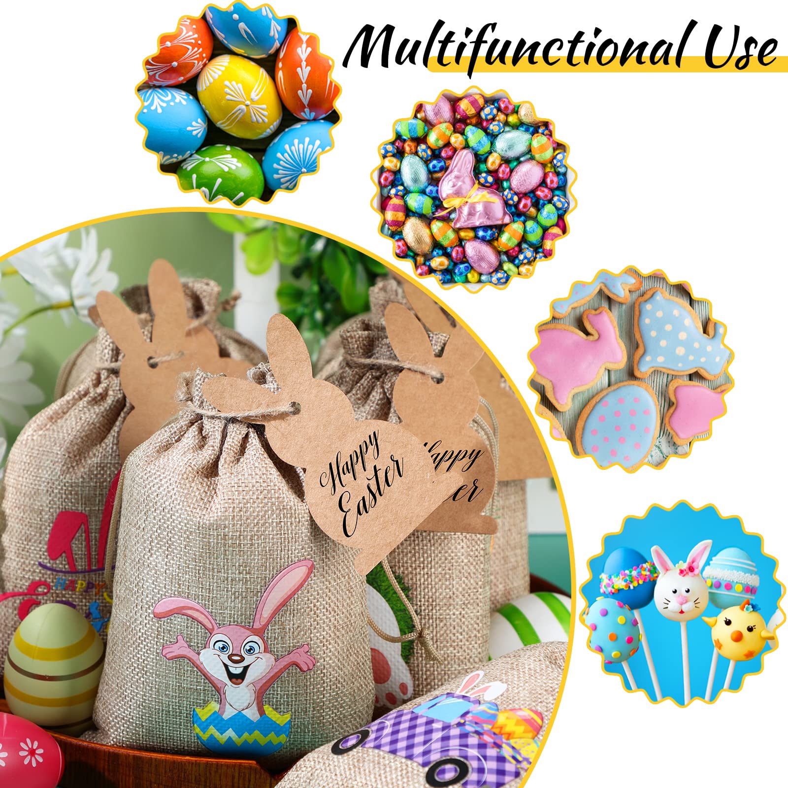 Shappy 24-Piece Easter Burlap Drawstring Gift Bags - Reusable Bunny Linen Favor Bags with Double Jute Strings - Classic Style Easter Party Favors, Egg Hunt Treats & Spring Decorations