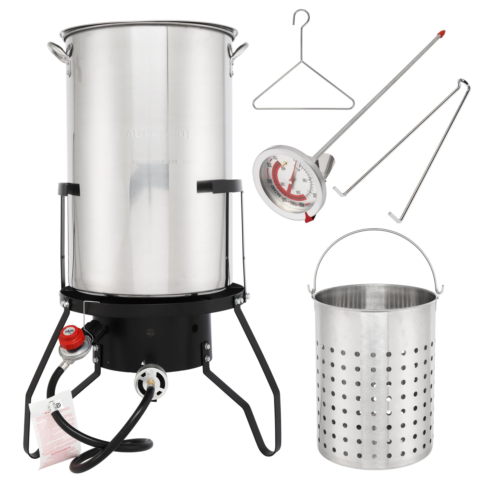 Outvita 50 Qt Aluminum Turkey Deep Fryer Set with 54,000 BTU Propane Burner - Fish & Seafood Boiler Steamer Kit Includes Stand, Injector, Thermometer & Hose - Perfect for Outdoor Cooking, Frying Turkey, Clams, Crawfish, and Seafood Parties (Silver)