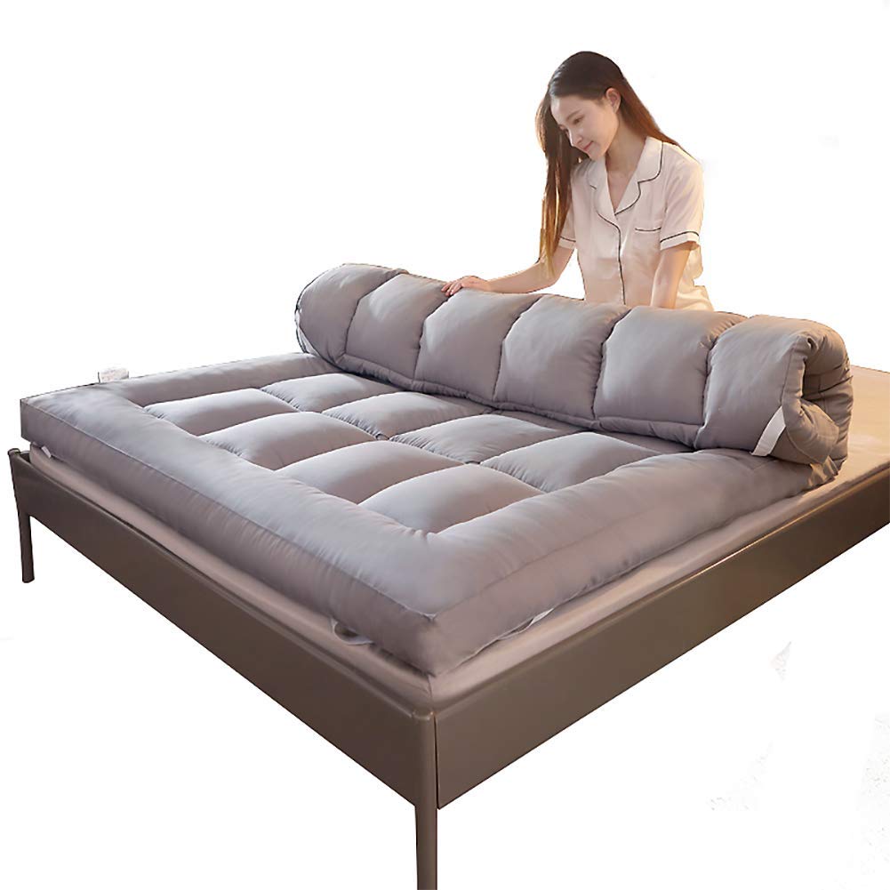 Breathable Feather Velvet Mattress Topper - Gray King Size, Quilted Folding Fiber Futon Pad with 4 Anchor Bands for Comfort & Support | Perfect for Guest Beds, Dorm Rooms & Home Comfort