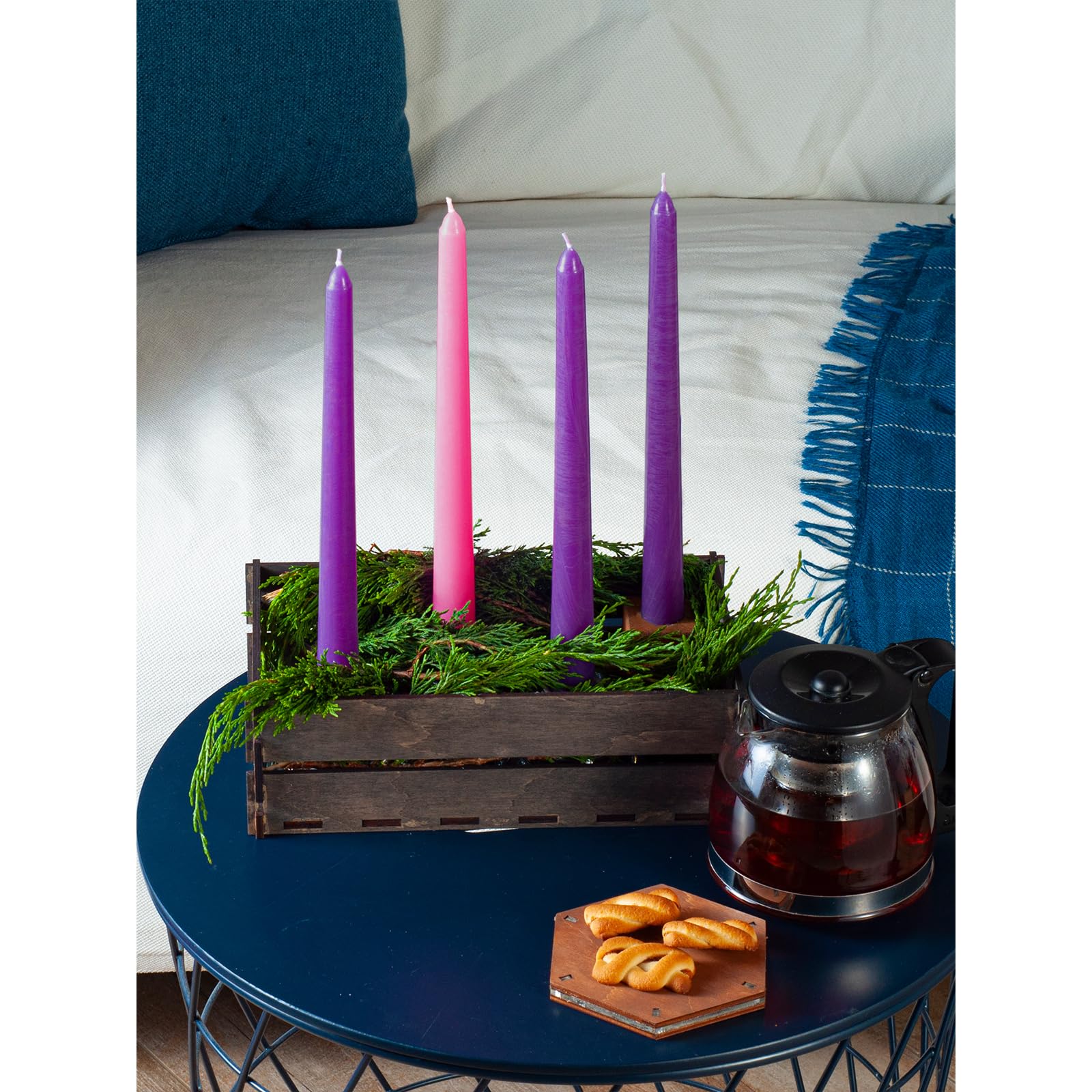 10 Inch Purple Advent Candles - Dripless Taper Candles 3-Pack, Unscented Long Burning Candlesticks for Wreaths, Church, Christmas Decor & Holiday Centerpieces