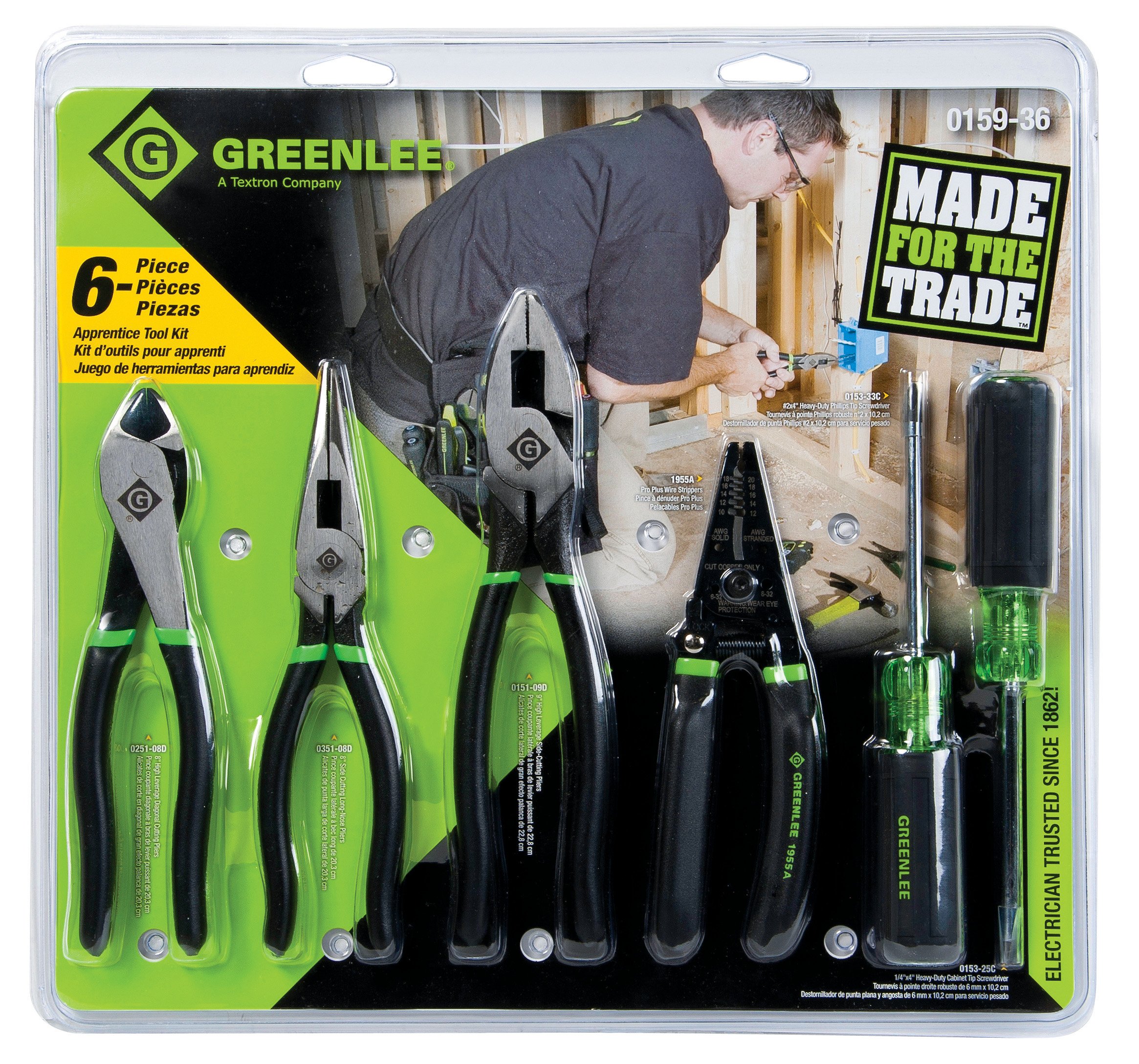 Greenlee 0159-36 Professional 6-Piece Electrician Hand Tool Kit - Perfect for Wiring, Electrical Repairs & DIY Projects