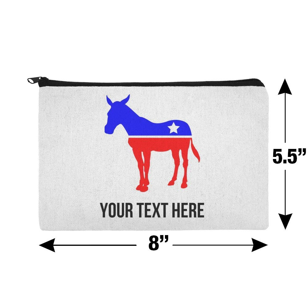 Personalized Custom 1 Line Democrat Donkey Cosmetic Bag - American Flag Makeup Pouch Organizer for Travel, Gym & Daily Essentials Storage (Gift Idea for Political Supporters)