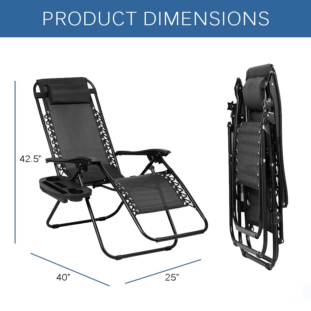 EZONE Zero Gravity Lounge Chair - Adjustable Reclining Outdoor Patio Chair with Steel Mesh & Cup Holder - Foldable Recliner for Pool, Beach, Camping - Includes Comfort Pillows - Perfect for Relaxing in Backyard, Garden or Vacation (Brown)