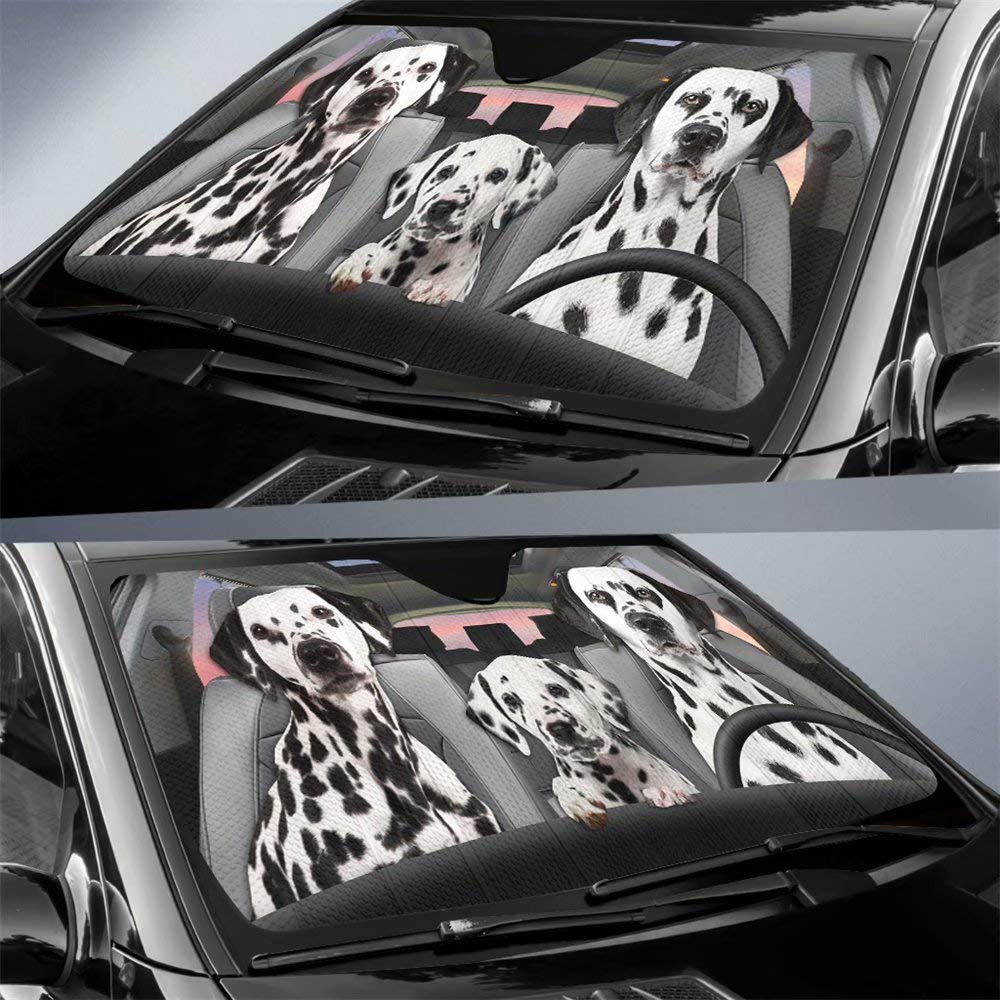 Car Windshield Sun Shade with Dalmatian Print - UV Heat Reflector for Front Window Protection | Perfect for SUVs, Trucks & Vans | Keep Your Car Cool & Protect Pets