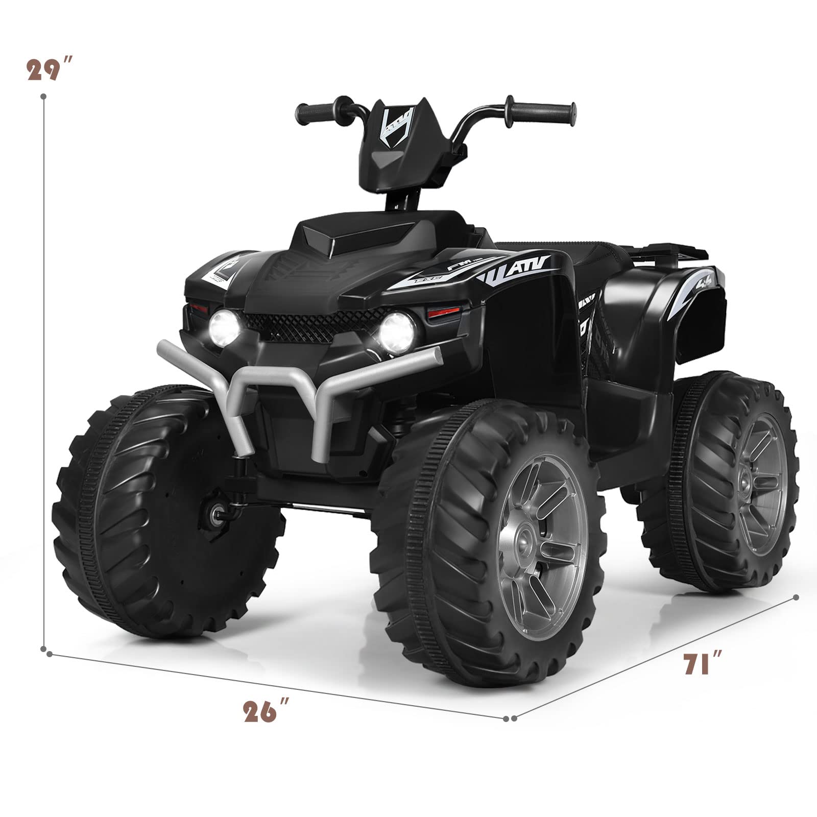 HONEY JOY 12V Kids Electric Ride On ATV - 4-Wheeler Battery Powered Quad with 2 Speeds, LED Headlights & Treaded Tires - Safe Slow Start, Horn & Music - Perfect Outdoor Toy for Toddlers (Black) - Great for Backyard Play, Birthday Gifts & Outdoor Adventures
