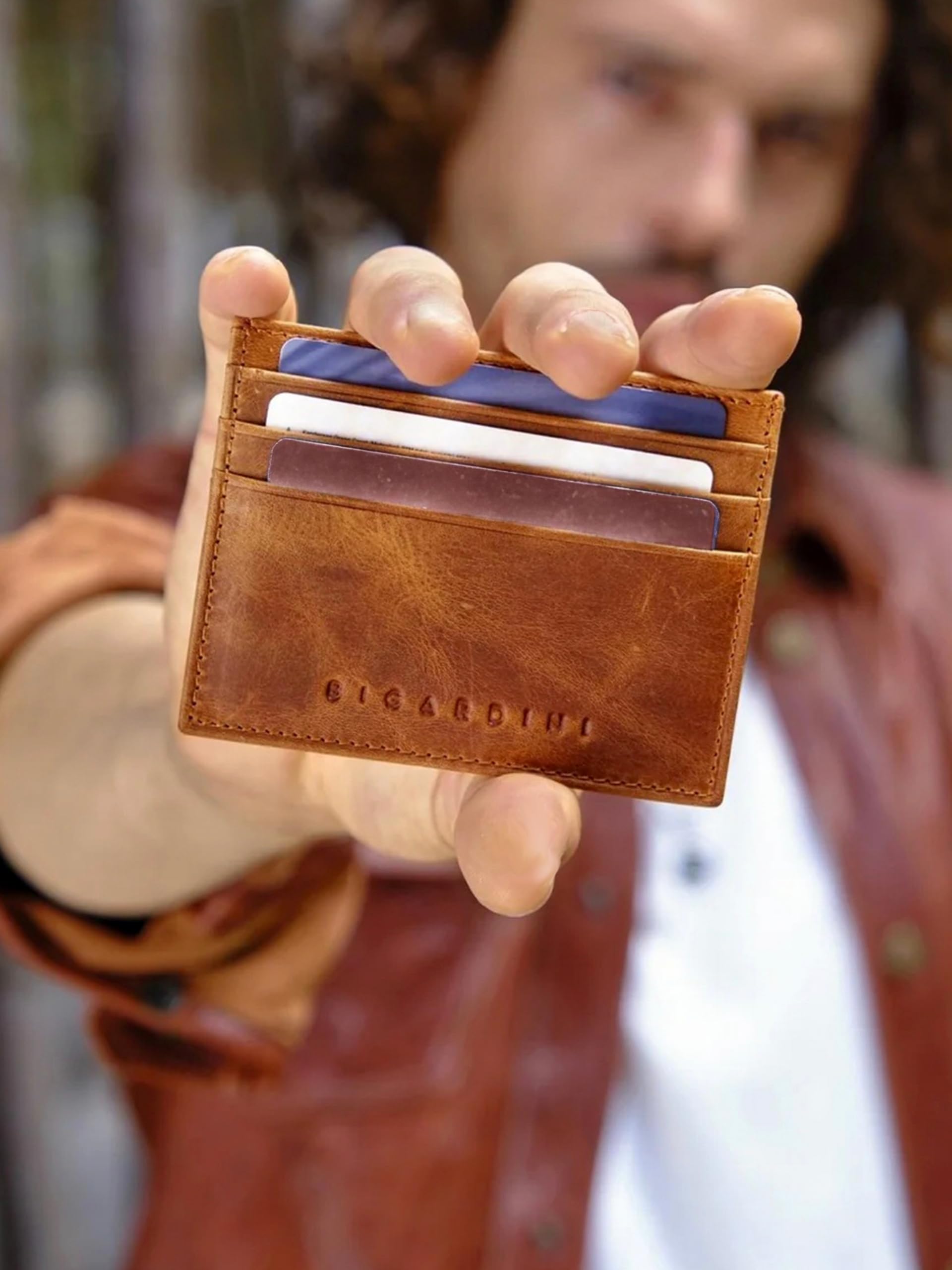 Slim Minimalist RFID Blocking Leather Card Wallet for Men & Women - Stylish Brown Leather Card Holder for Credit Cards & IDs | Perfect for Travel, Business & Everyday Use