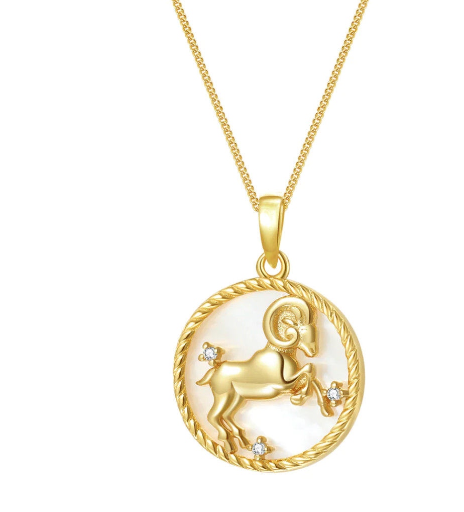 Aries Zodiac Necklace - Mother of Pearl Pendant - Astrological Jewelry for Women - Perfect Gift for Birthday, Anniversary & Spiritual Occasions