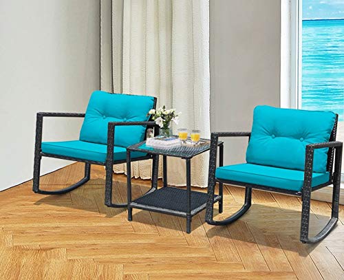 **HAPPYGRILL 3-Piece Rocking Bistro Set - Outdoor Patio Furniture with Rattan Wicker Chairs & Coffee Table - Perfect for Garden, Lawn, Backyard, Balcony & Porch Relaxation**