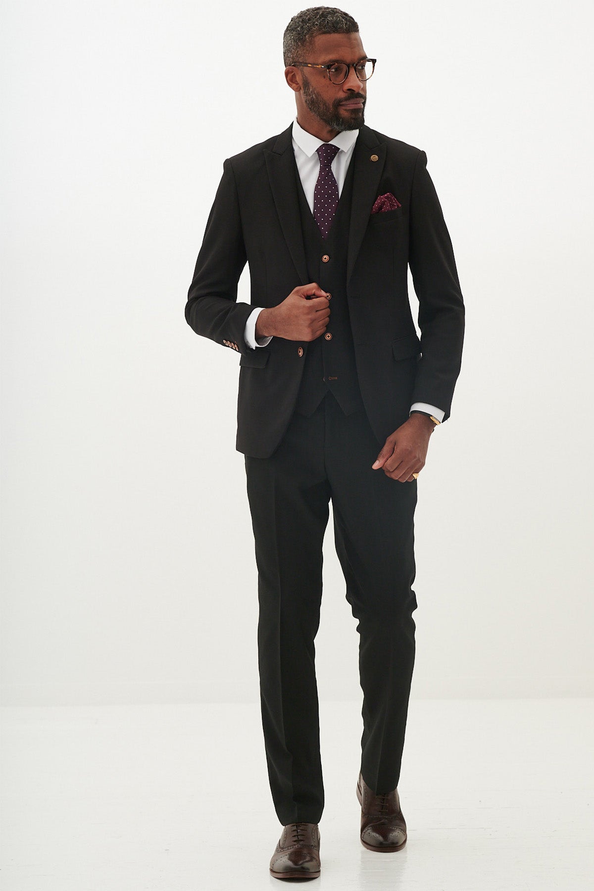 Premium Black Three-Piece Suit with Contrast Buttons for Men - Formal Business Attire, Wedding & Special Occasions