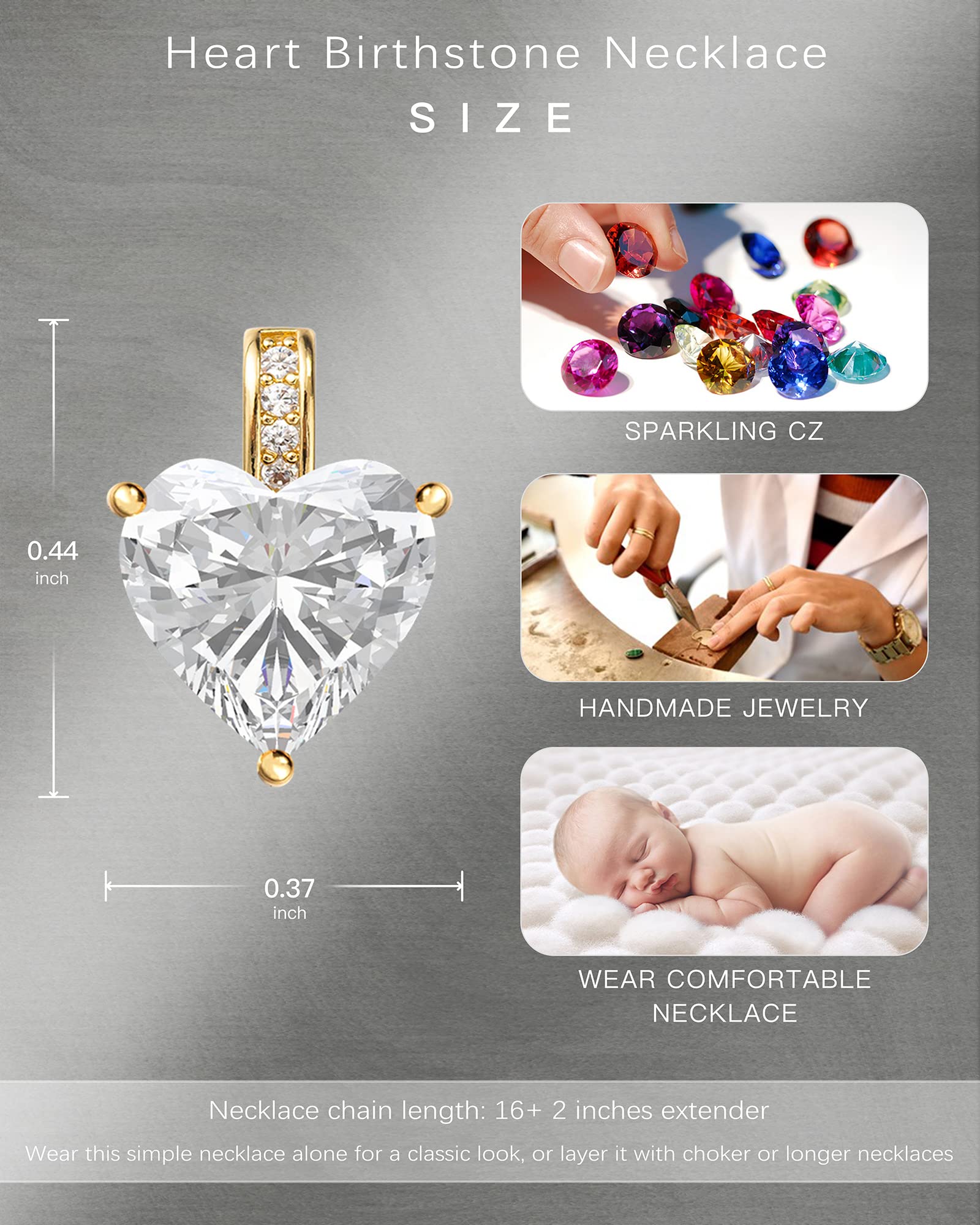 Authentic Birthstone Necklace for Women - Heart Pendant Love Jewelry, Perfect Birthday Gift for Her - Ideal for Anniversaries, Valentine's Day & Special Occasions