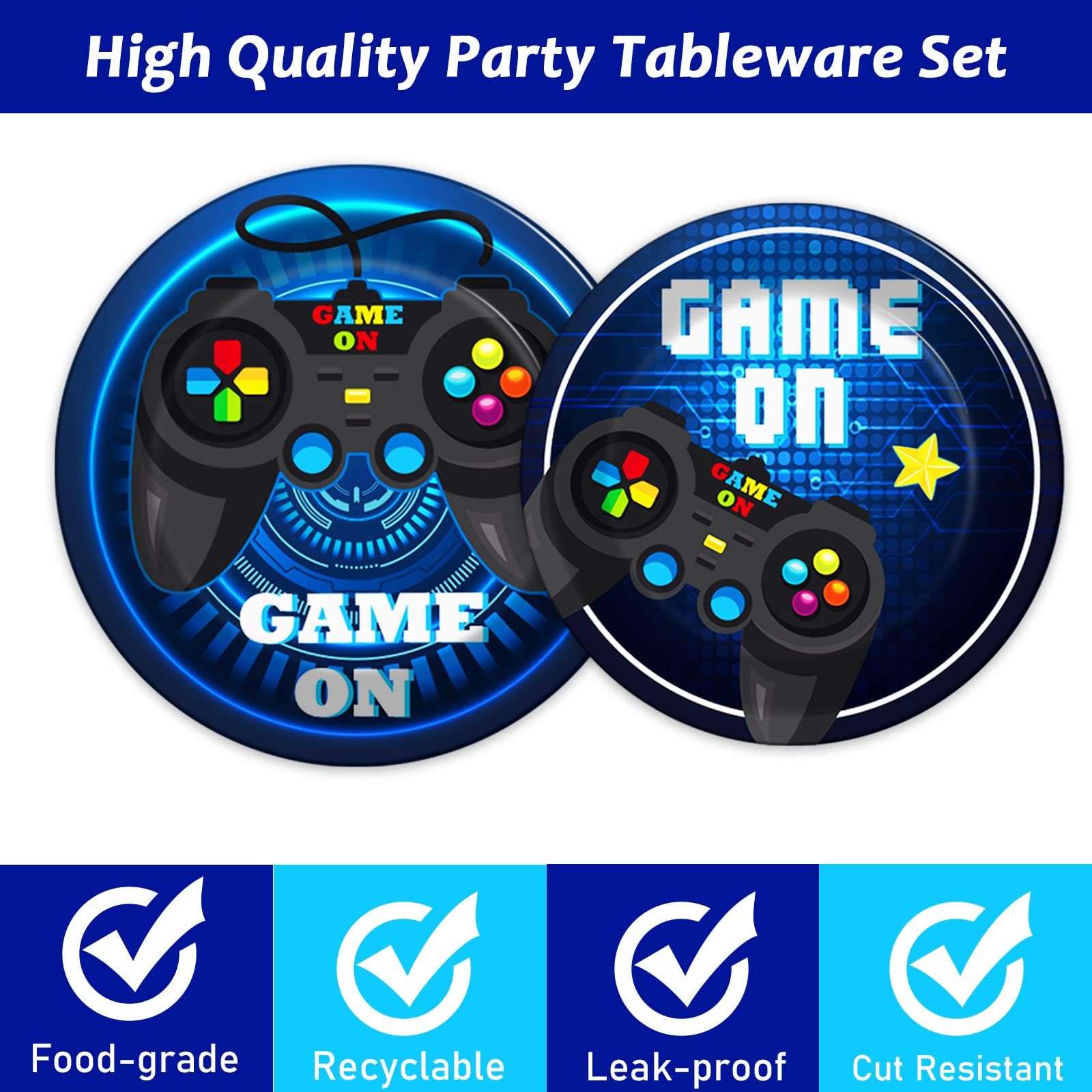 96-Piece Video Game Party Supplies Set - Paper Plates, Napkins & Decorations for Gaming Themed Birthday Party | Kids Party Favors | Serves 24 Guests | Perfect for Gaming Birthday Parties, LAN Parties & Esports Events