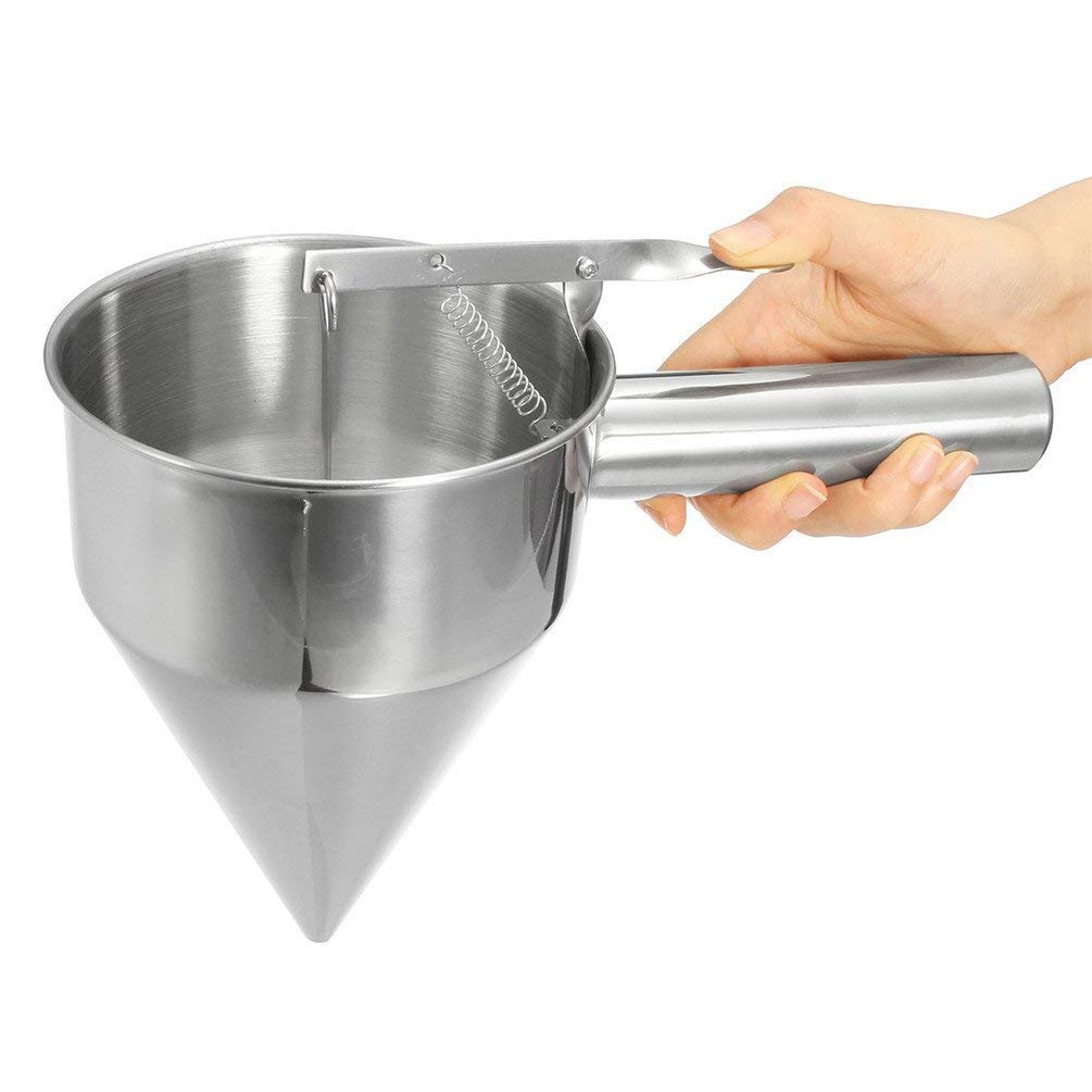 Stainless Steel Pancake Batter Dispenser with Stand - 1000ML Confectionery Funnel for Cupcakes, Pancakes & Baking - DIY Kitchen Tool (10”x10.5”x5.5”) - Perfect for Home Baking, Breakfast Prep & Party Dessert Making